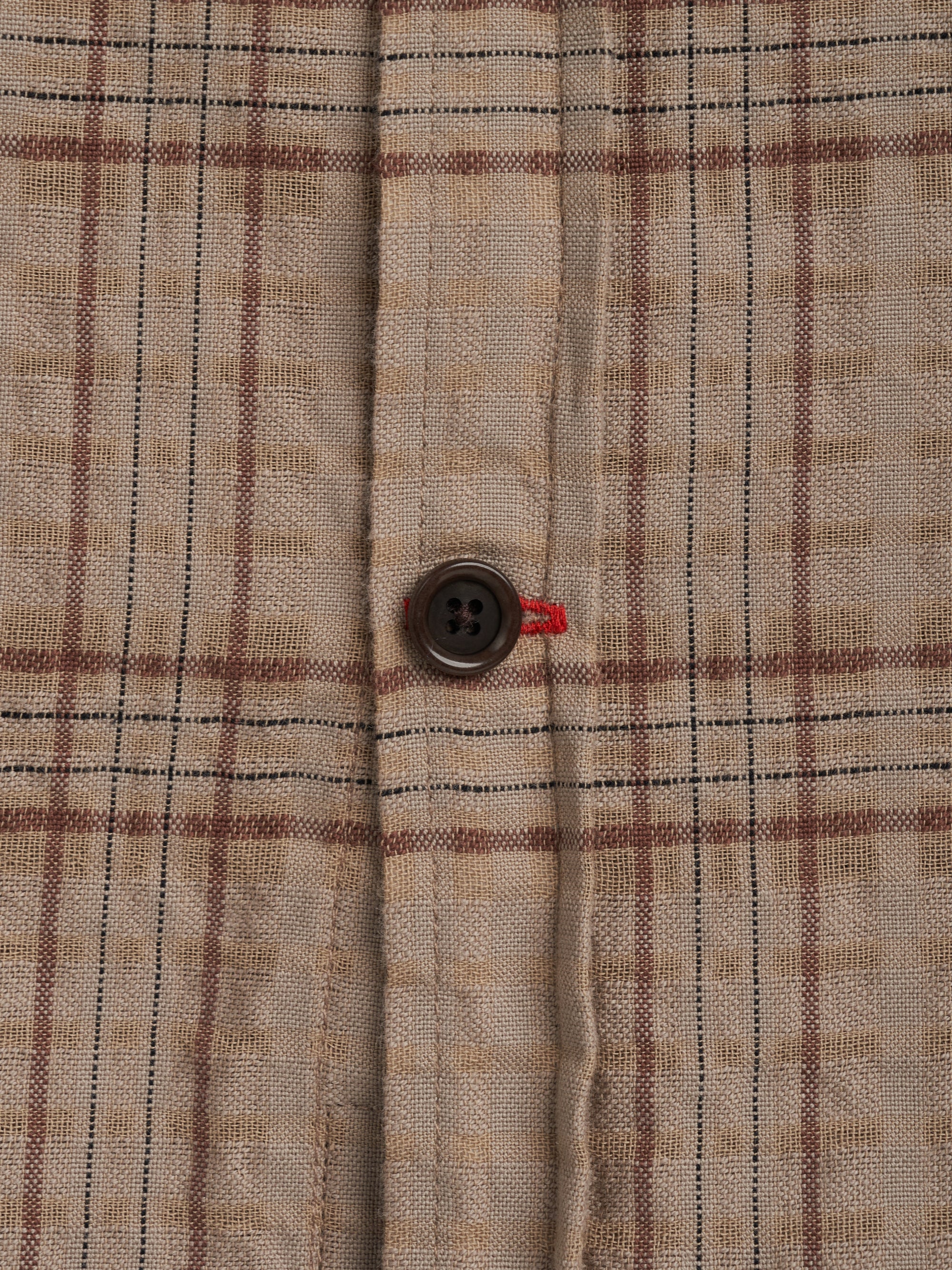 Closer up button shot of Oliver Spencer New York Special Shirt in Connell Beige