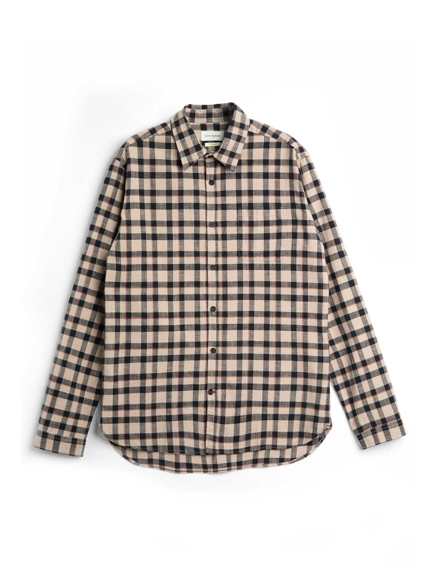 Oliver Spencer Walden Navy Spear Collar Organic Cotton Shirt Flat Shot