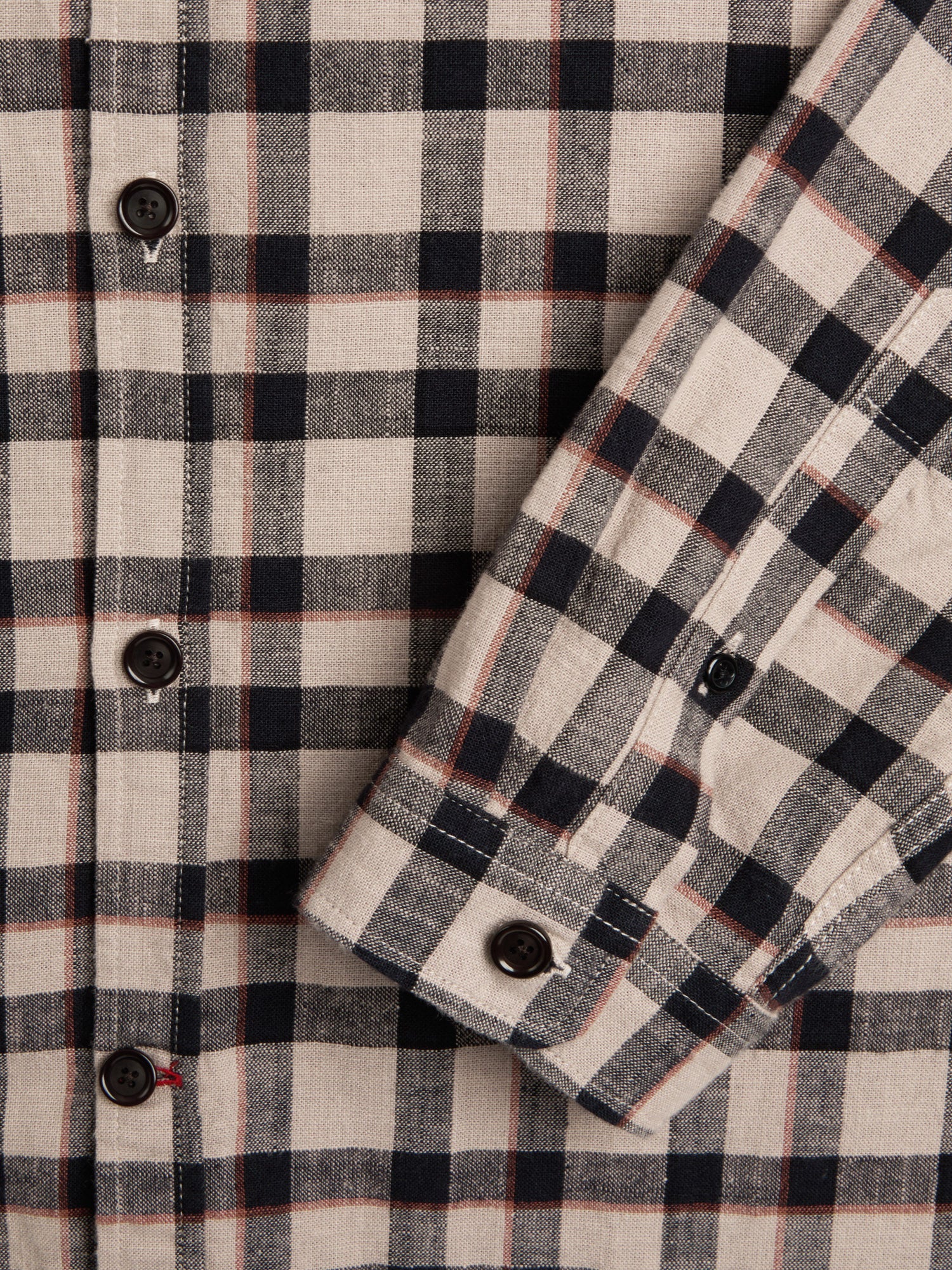 Closer Cuff shot of Oliver Spencer Walden Navy Spear Collar Organic Cotton Shirt