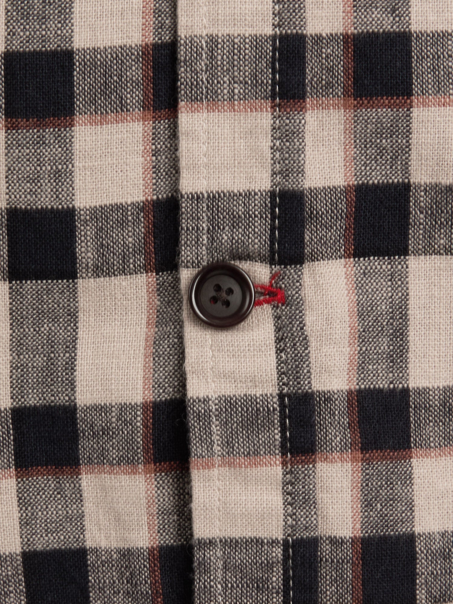 Closer button shot of Oliver Spencer Walden Navy Spear Collar Organic Cotton Shirt