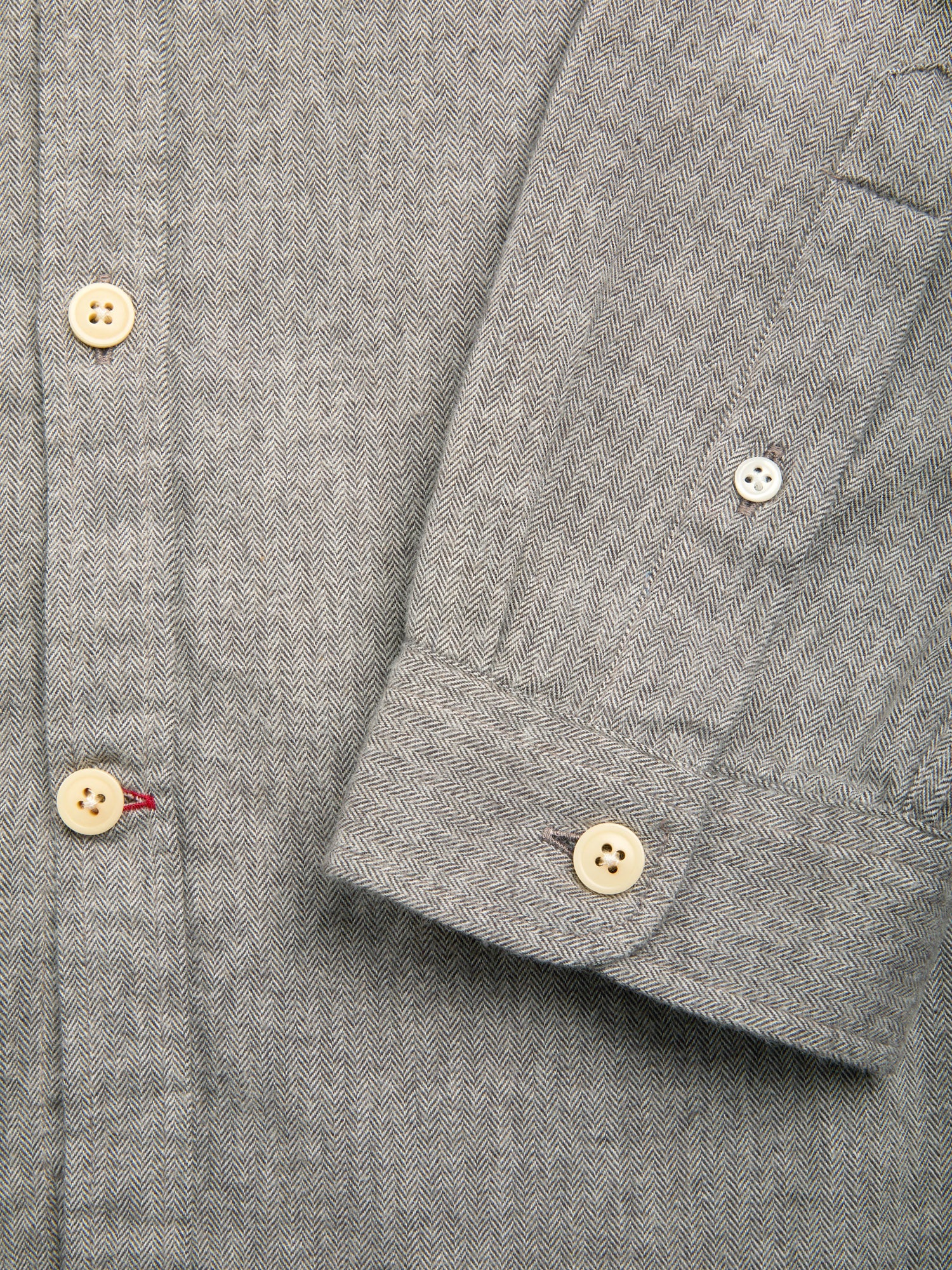 Close up cuff shot of Oliver Spencer Grey Spear Collar Cotton Shirt