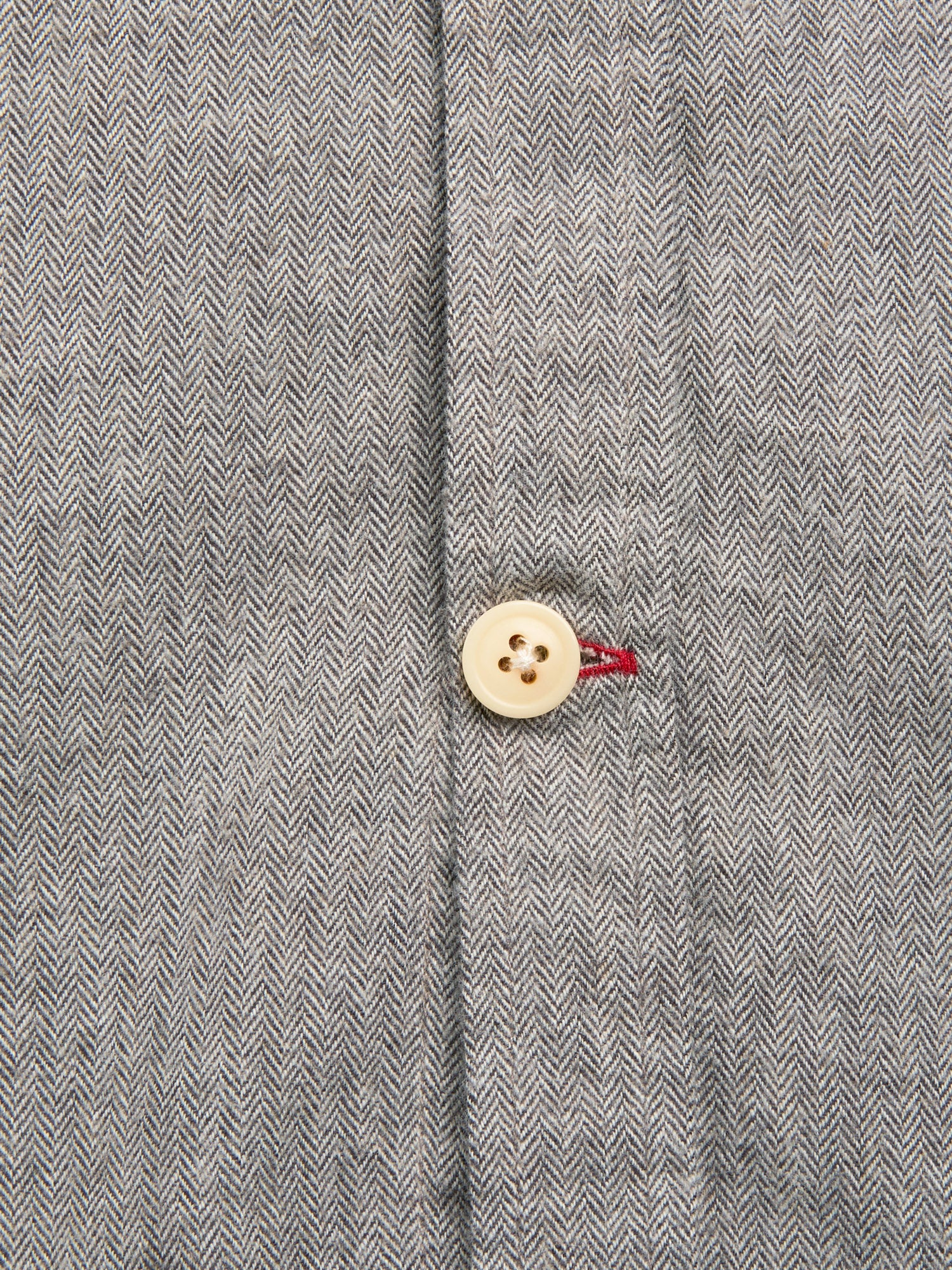 Close up button shot of Oliver Spencer Grey Spear Collar Cotton Shirt