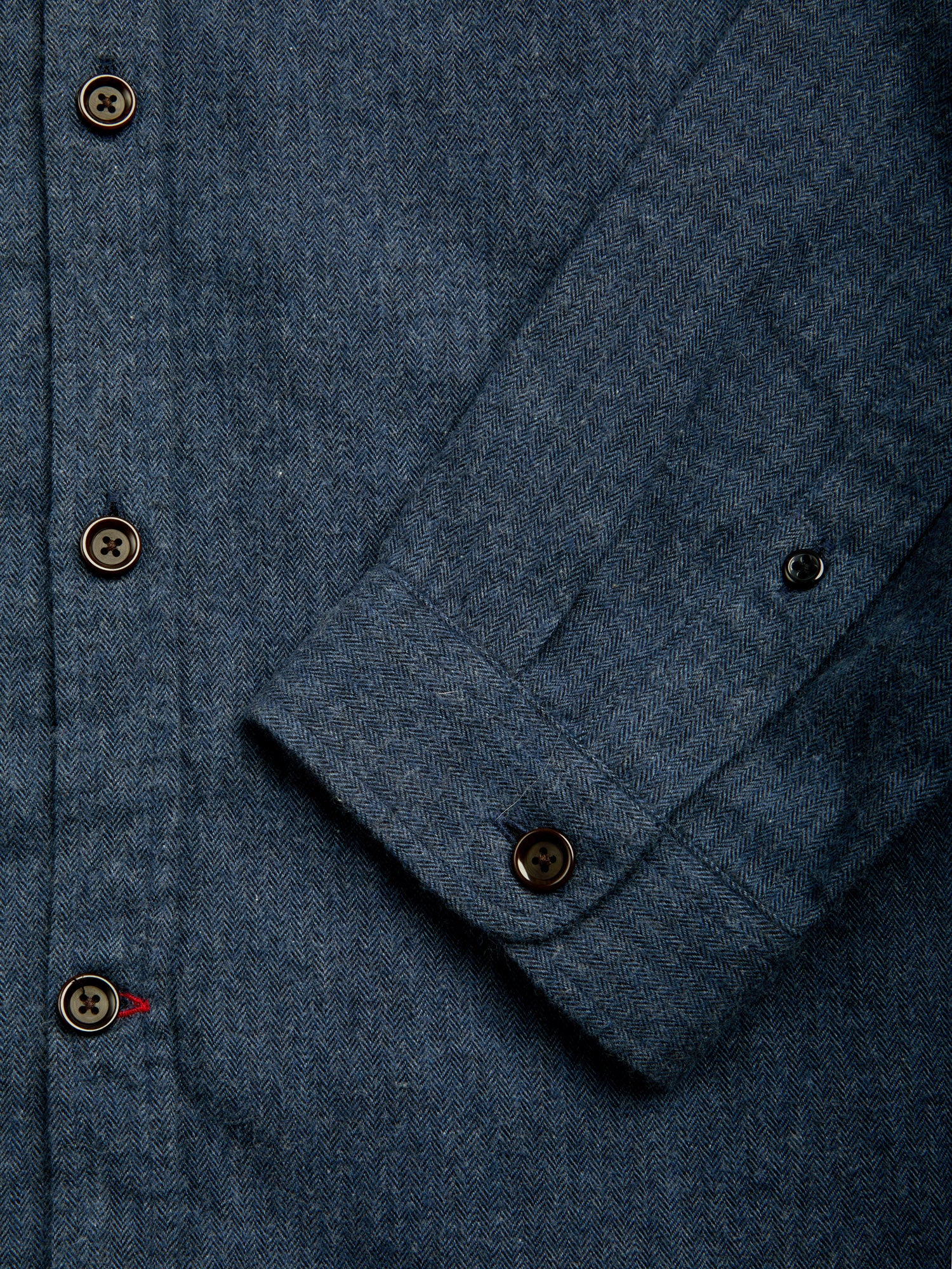 Detailed cuff shot of Oliver Spencer Navy Spear Collar Cotton Shirt
