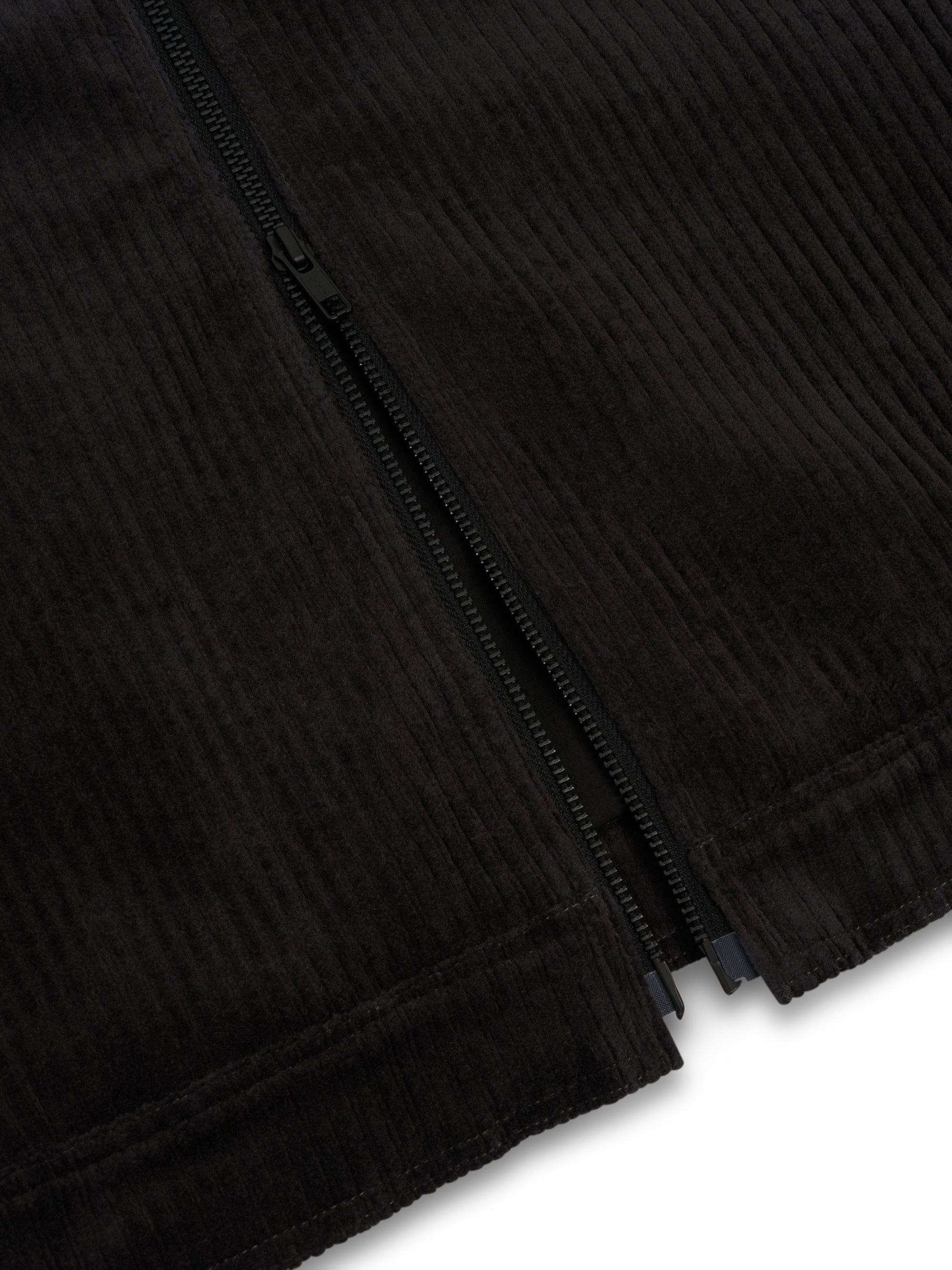 Close up shot of bottom of Oliver Spencer Men's Grey Cotton Corduroy Trucker Jacket