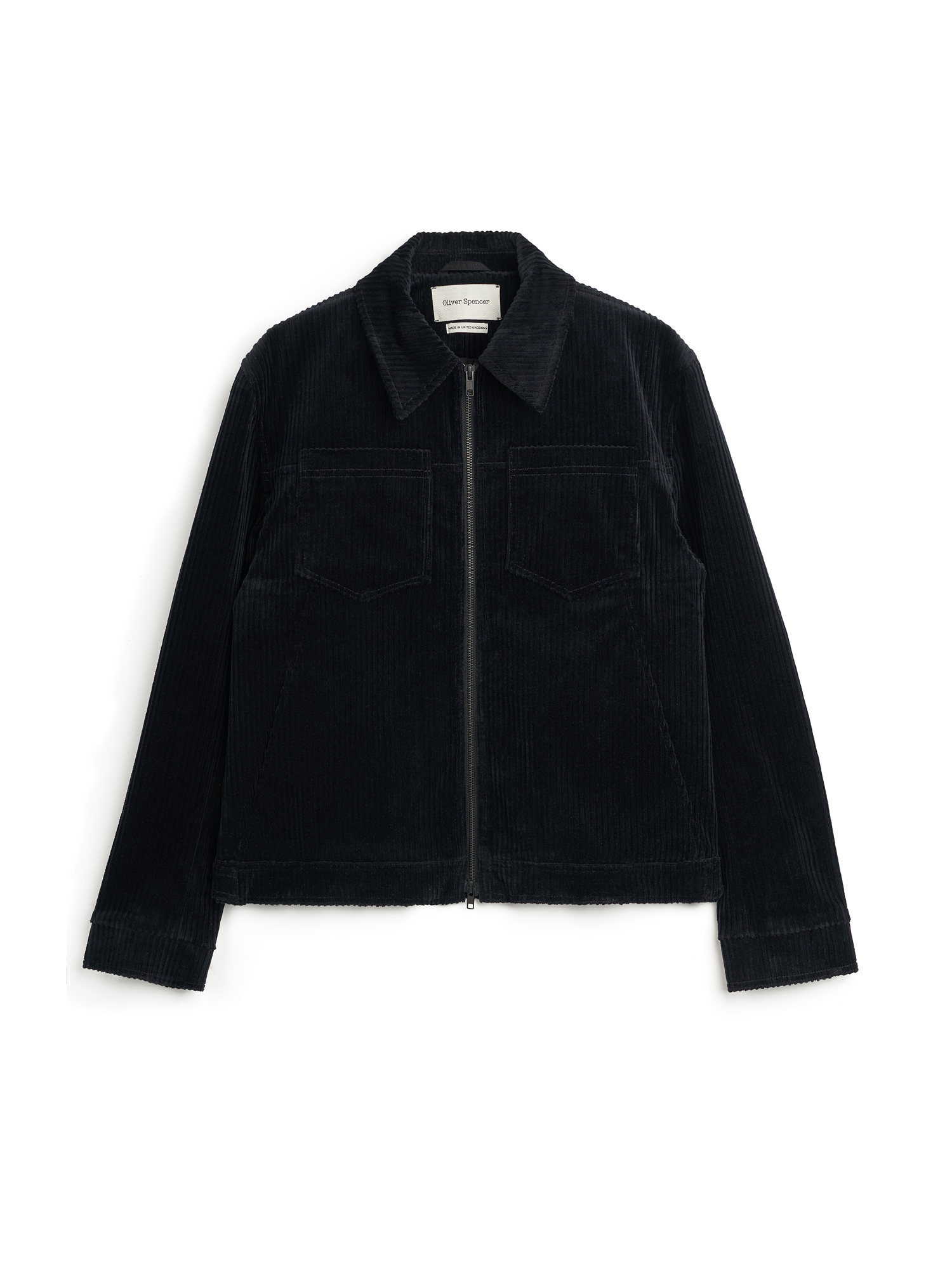 Oliver Spencer Men's Midnight Navy Cotton Corduroy Trucker Jacket Flat Shot