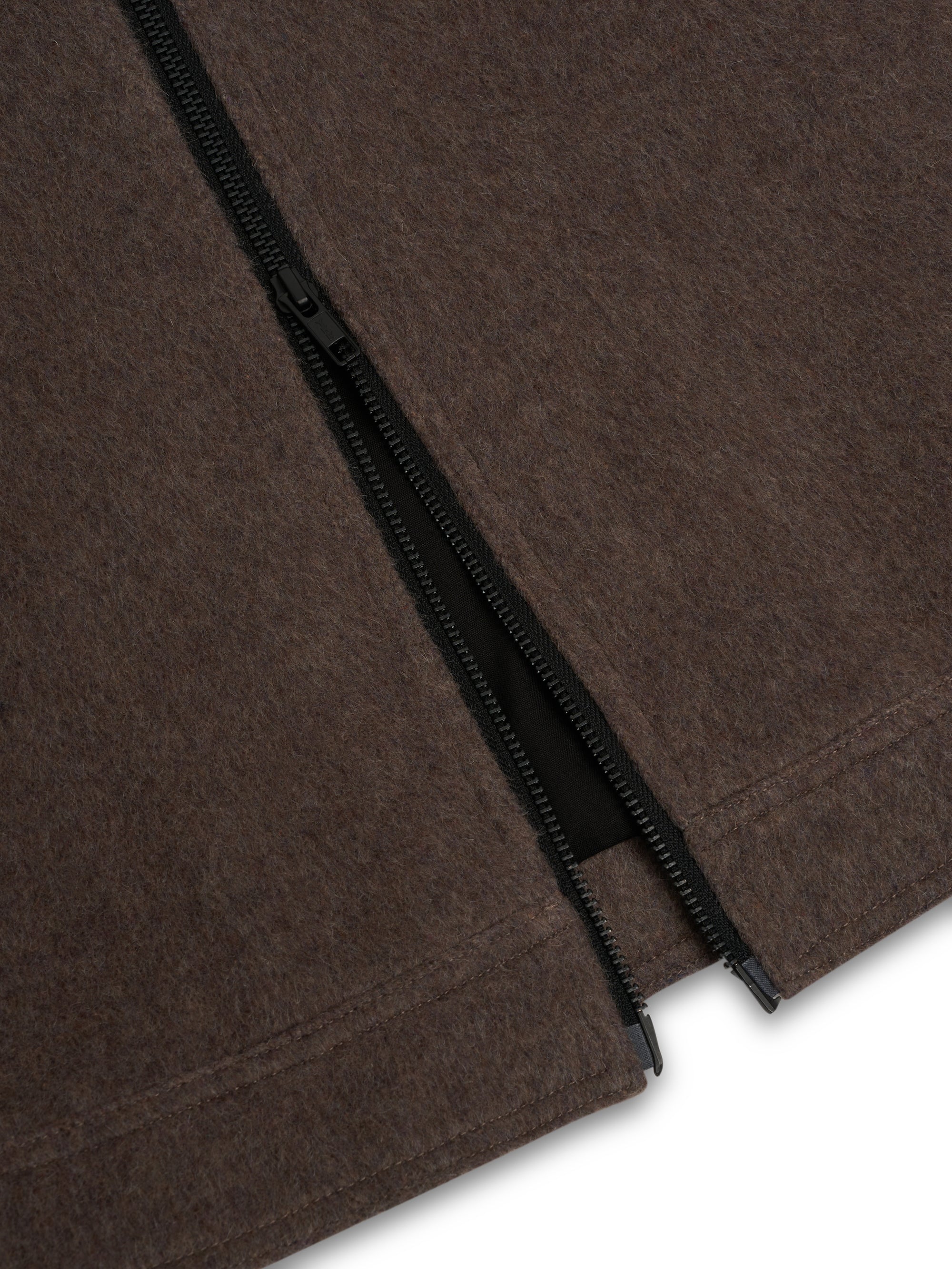 Detailed shot of bottom of Oliver Spencer Men's Taupe Recycled Wool And Mohair Trucker Jacket