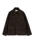 Shawcross Jacket Suede Chocolate Brown, front view with four flap pockets