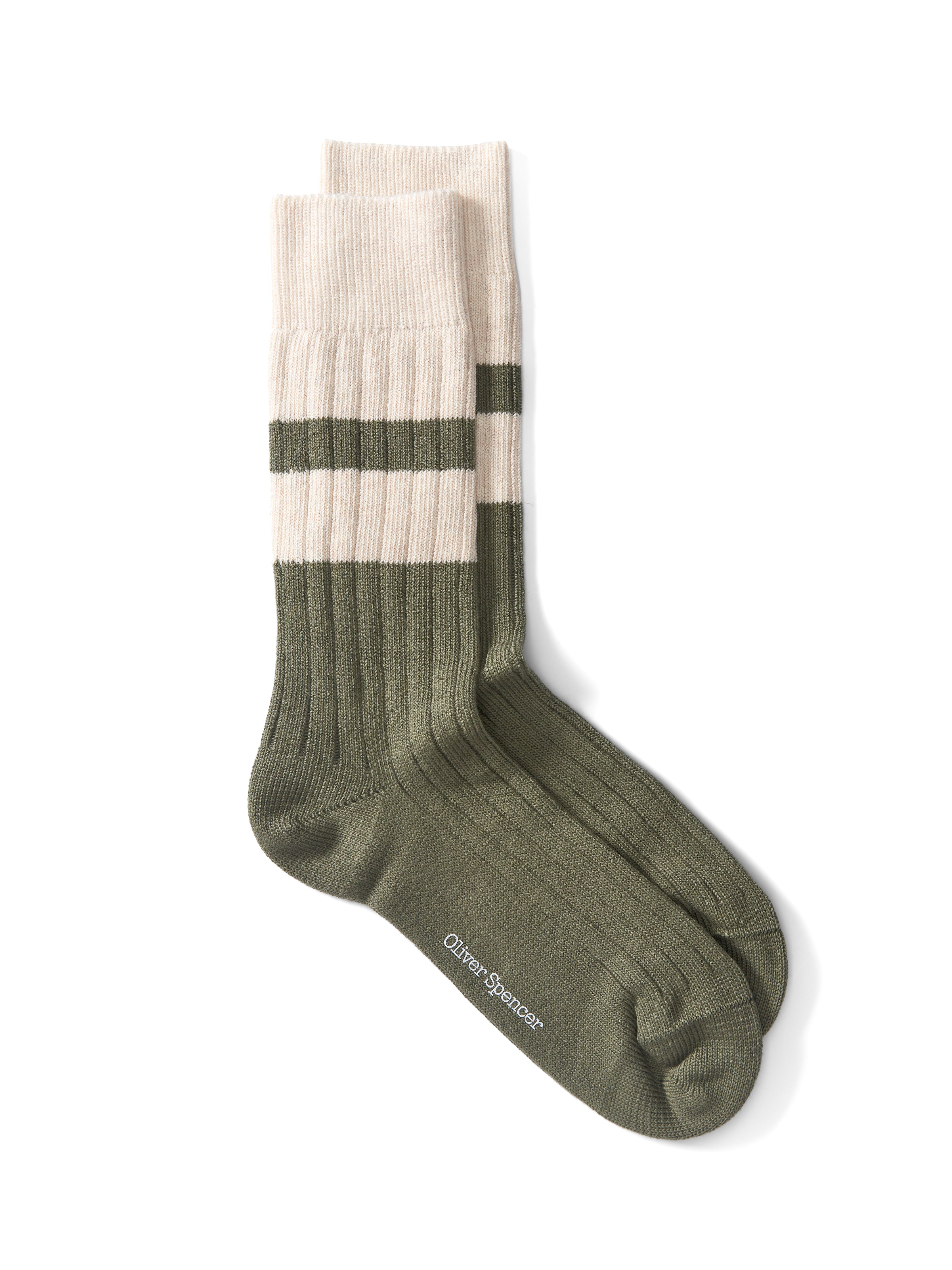 Polperro Socks Merrow Sage Green/Cream