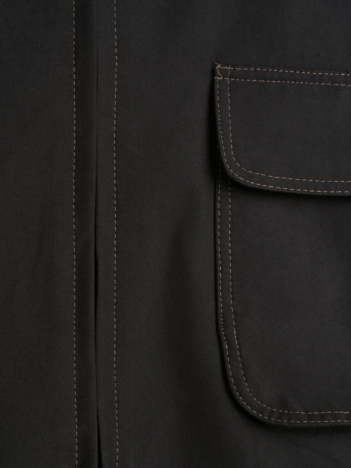 Chest pocket. A large flap pocket with contrast stitching.