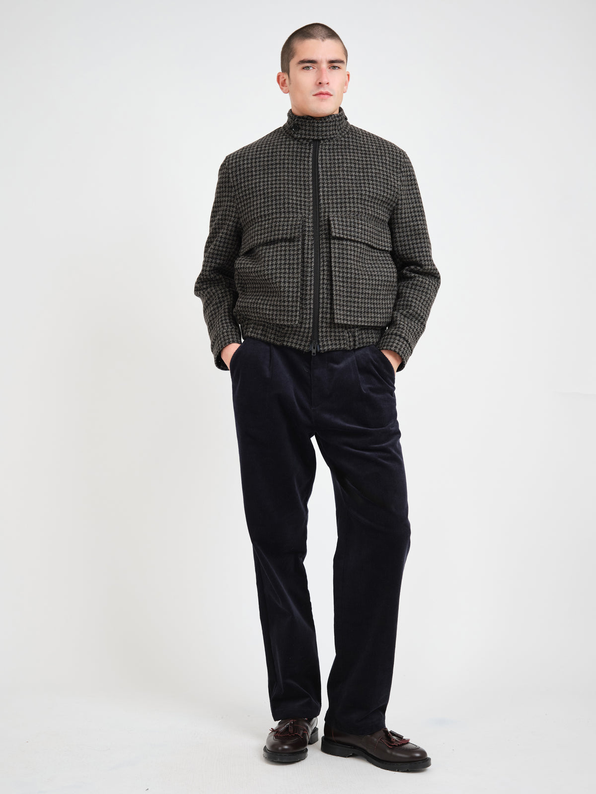 Kershaw Bomber Jacket Panes Houndstooth Charcoal