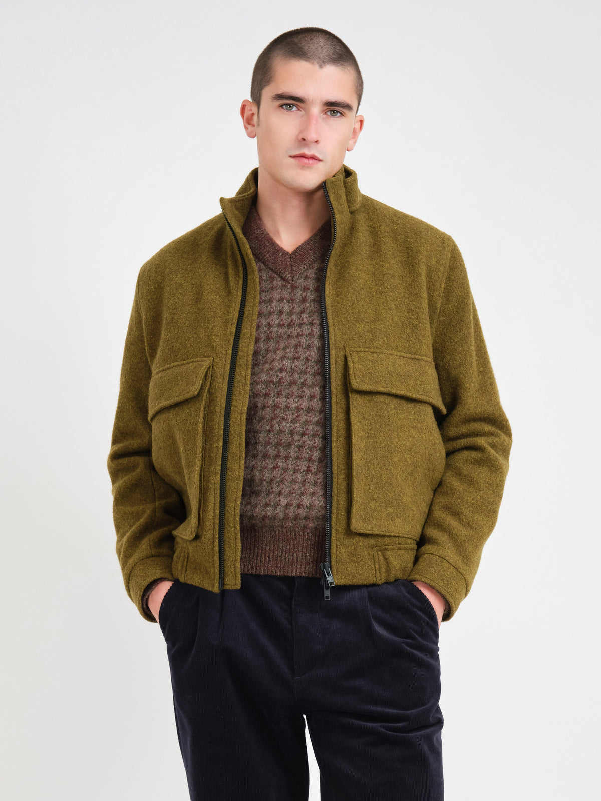 Kershaw Bomber Jacket Sosa Moss Green, worn, front, cropped