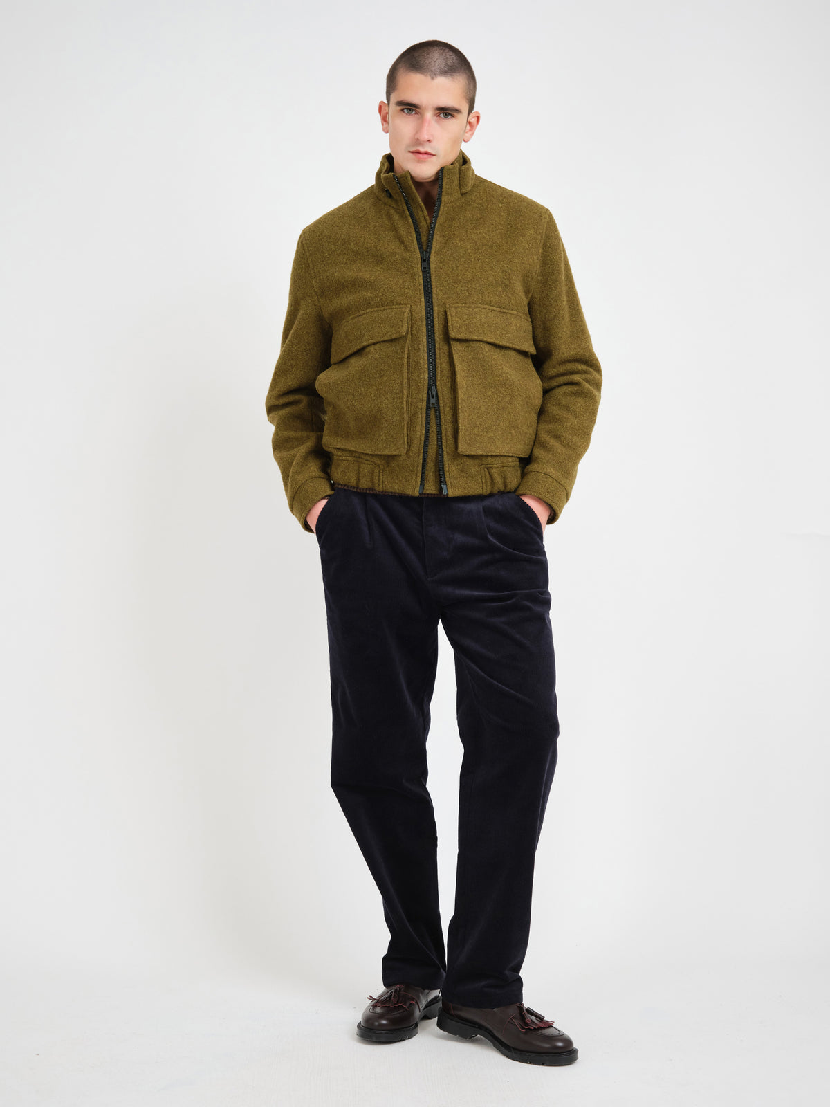 Kershaw Bomber Jacket Sosa Moss Green, worn, front, full length, view 2