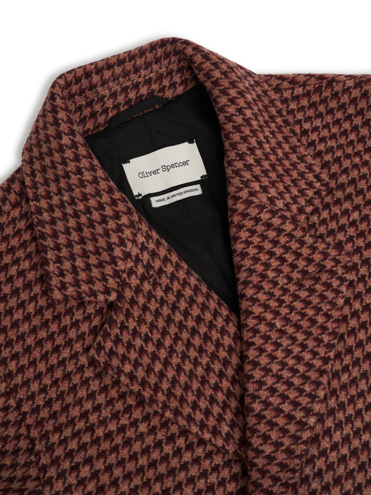 Tamworth Double Breasted Overcoat Panes Houndstooth Burgundy/Pink
