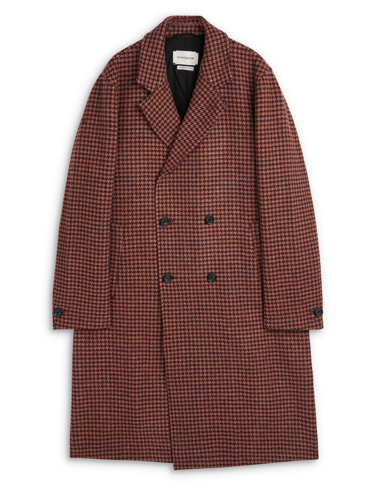 Tamworth Double Breasted Overcoat Panes Houndstooth Burgundy/Pink
