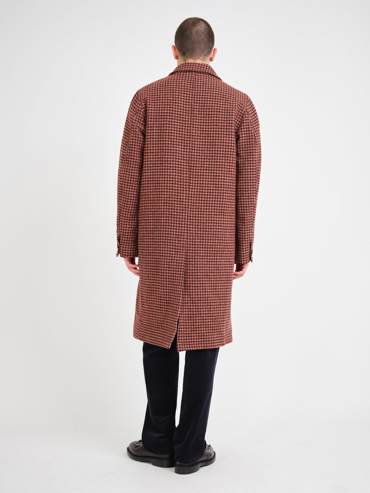 Tamworth Double Breasted Overcoat Panes Houndstooth Burgundy/Pink