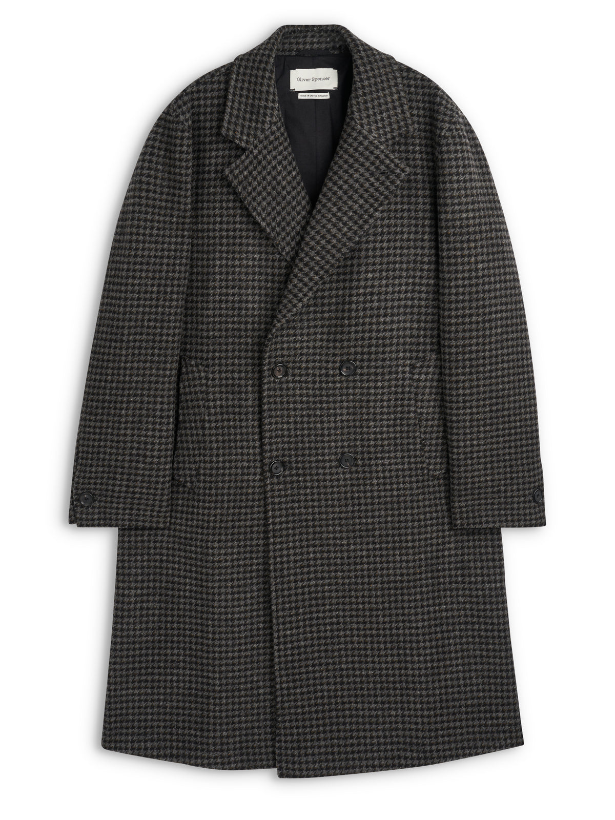 Tamworth Double Breasted Overcoat Panes Houndstooth Charcoal