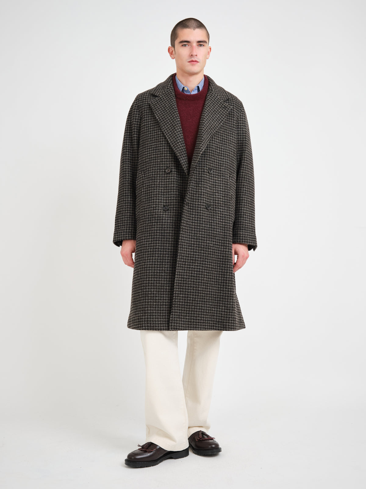Tamworth Double Breasted Overcoat Panes Houndstooth Charcoal