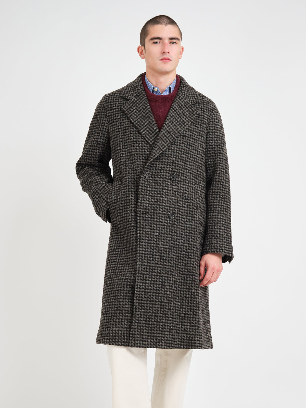 Tamworth Double Breasted Overcoat Panes Houndstooth Charcoal