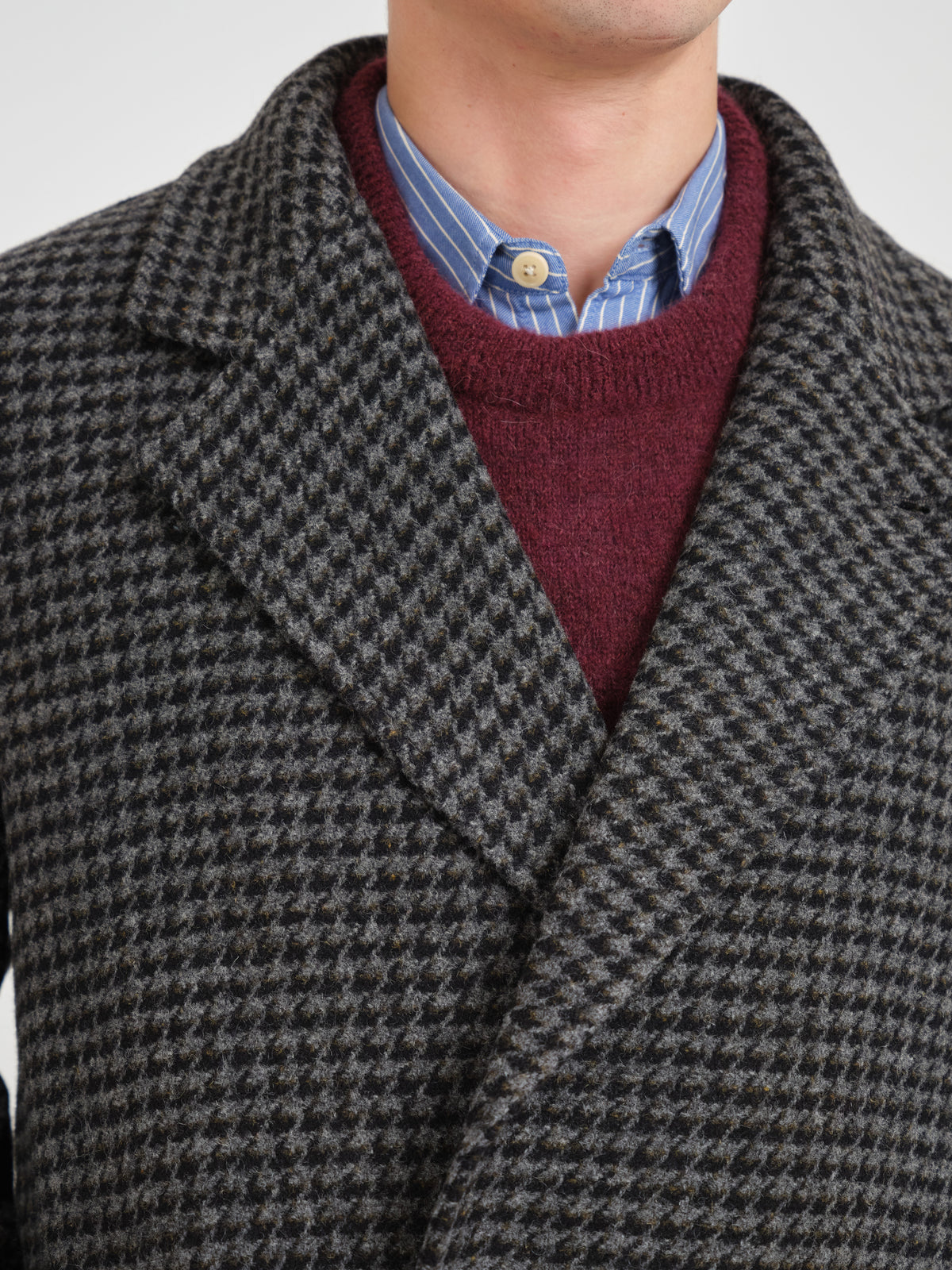 Tamworth Double Breasted Overcoat Panes Houndstooth Charcoal