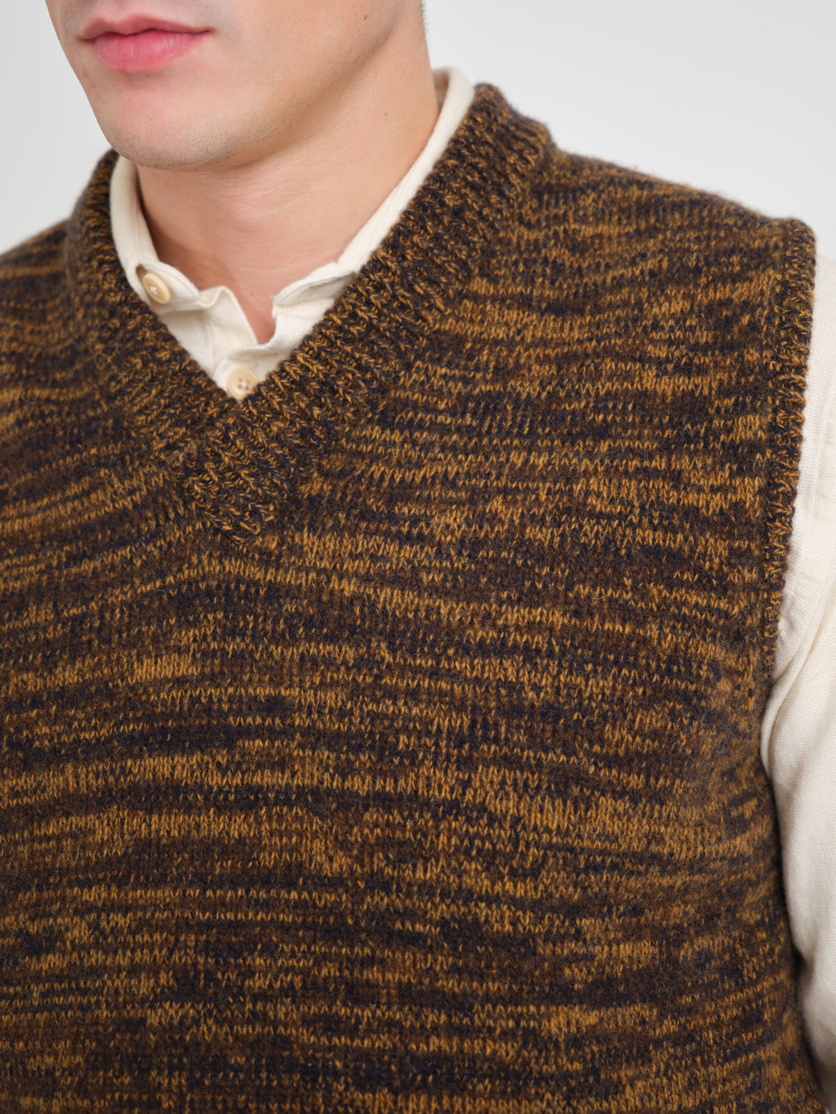 Graves V Neck Vest Flaxley Brown Multi
