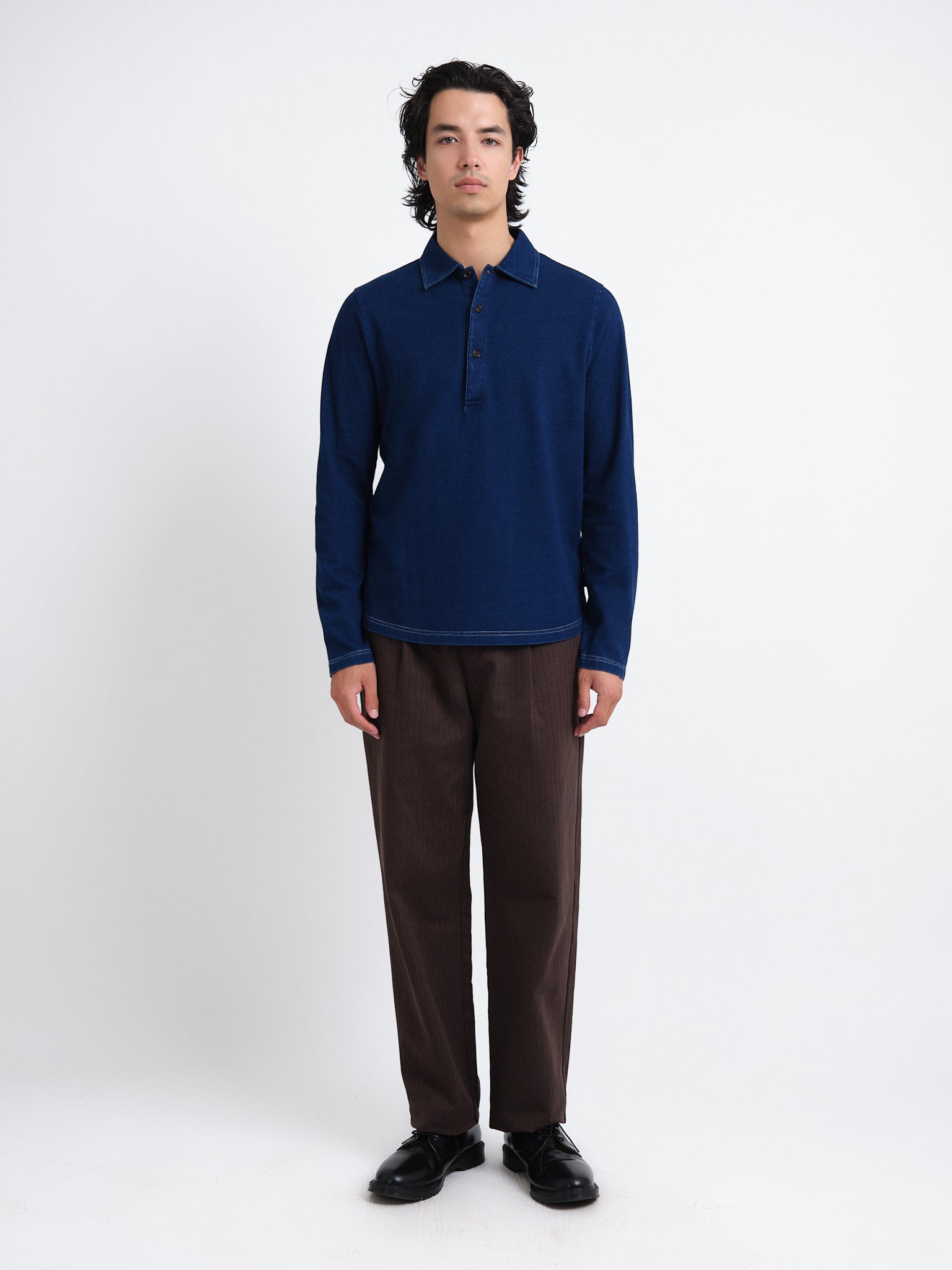 Mersey Long Sleeve Polo Shirt Hickman Indigo Rinse