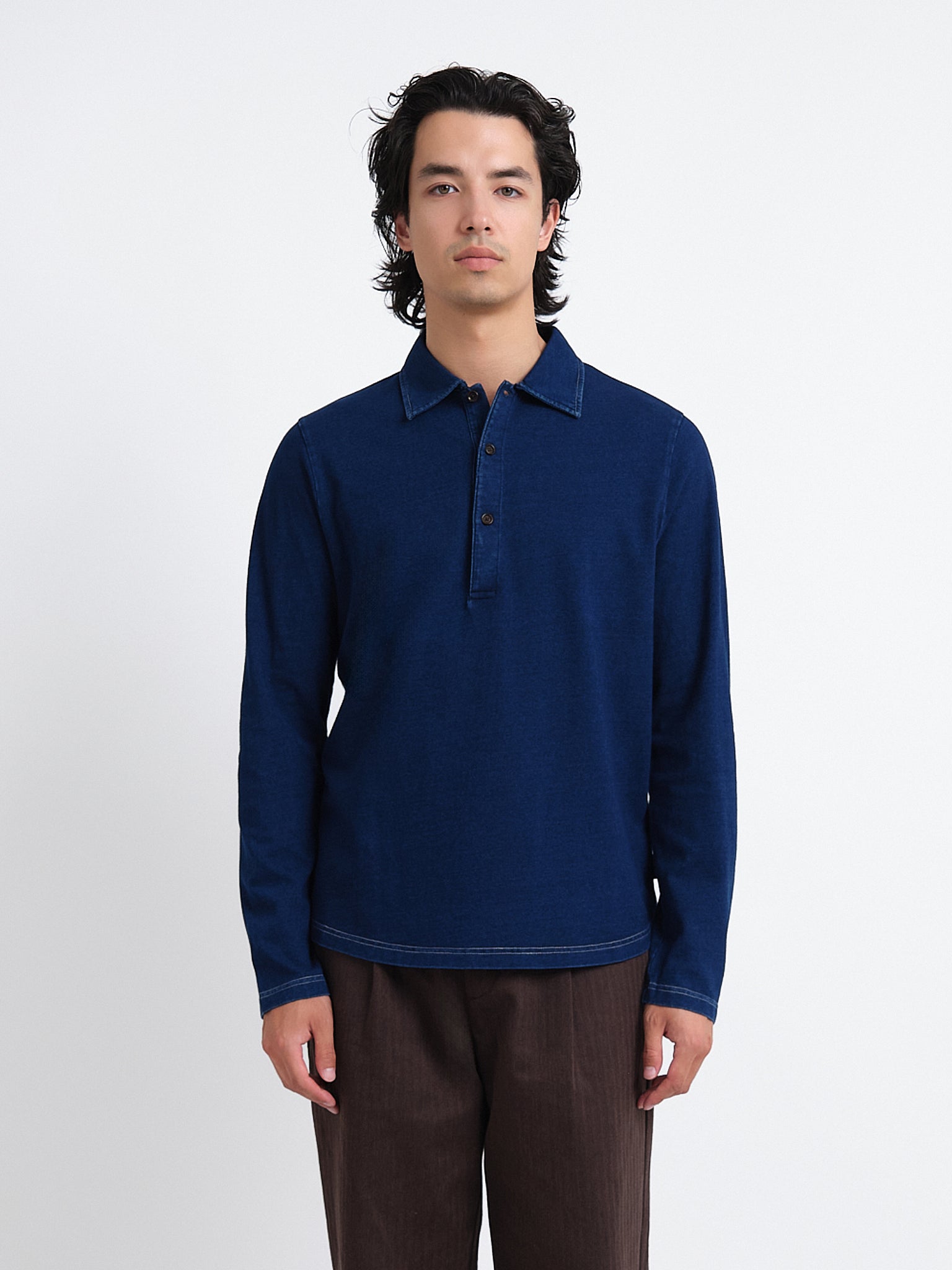 Mersey Long Sleeve Polo Shirt Hickman Indigo Rinse