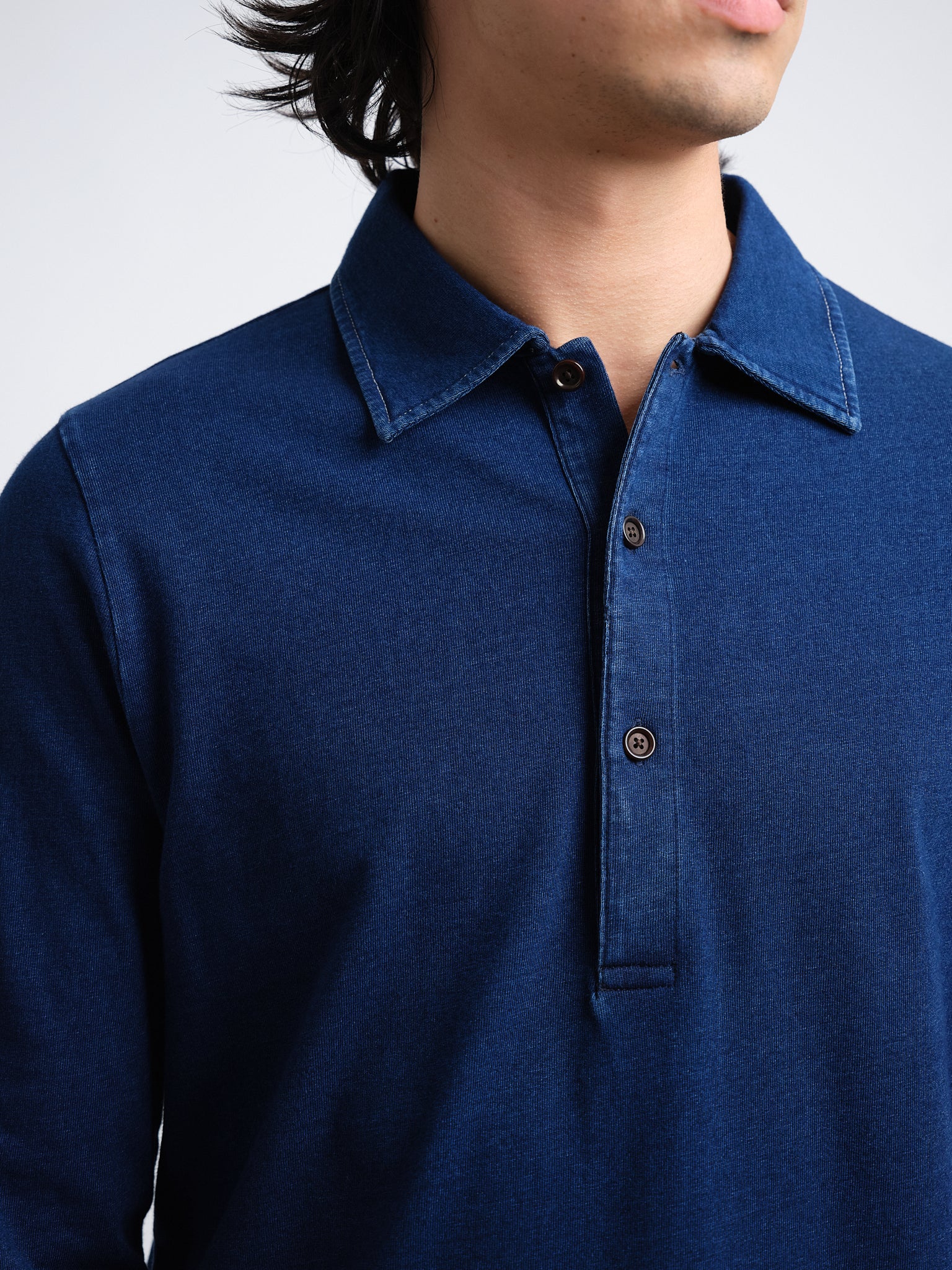 Mersey Long Sleeve Polo Shirt Hickman Indigo Rinse