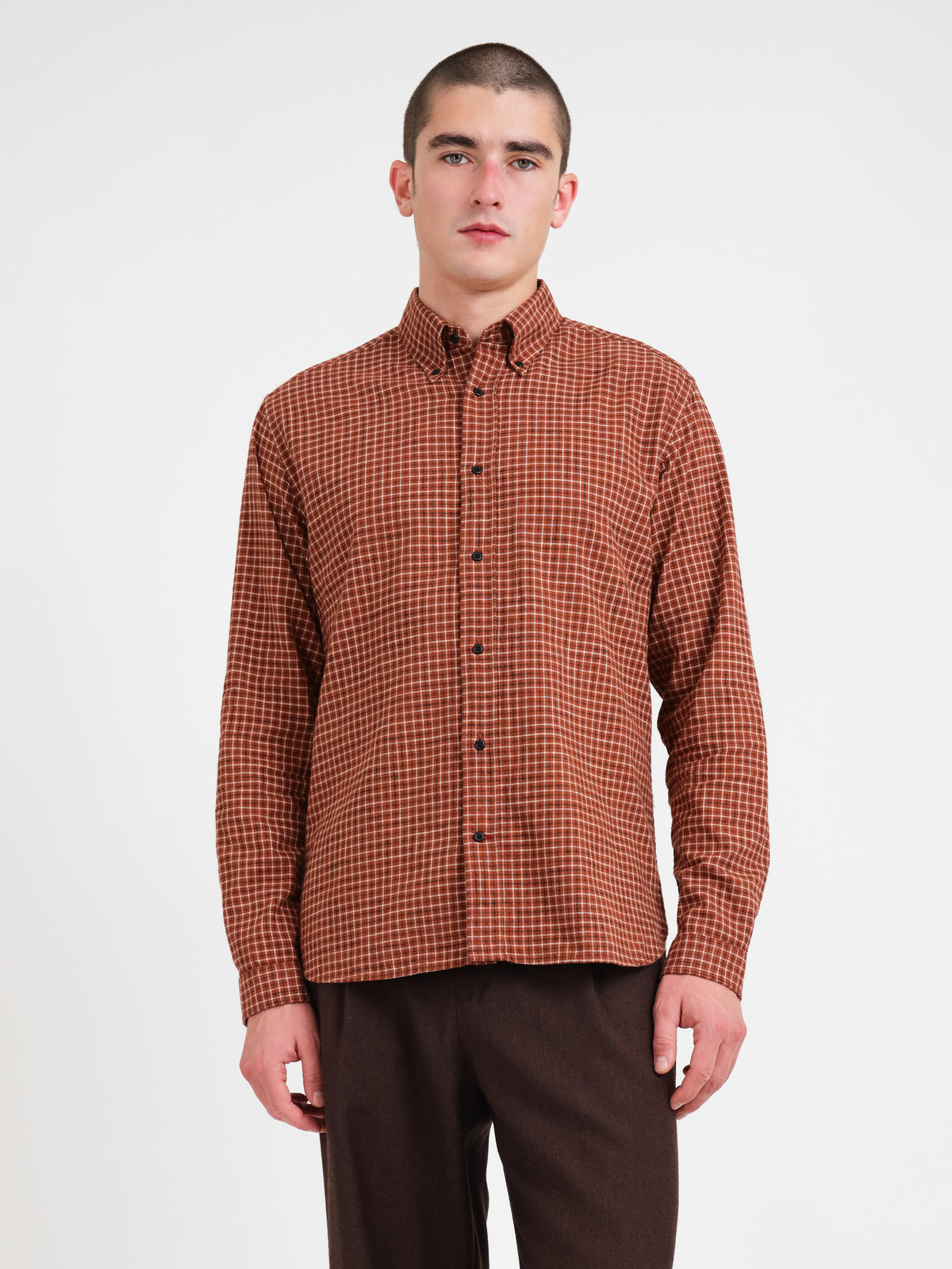 Brook Button Down Shirt Fairport Rust Check