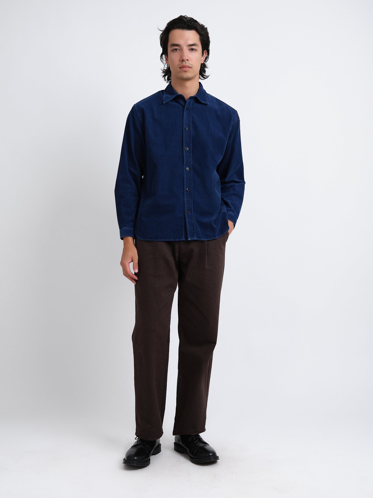 Atlanta Long Sleeve Shirt (Loose Fit) Newson Cord Indigo Blue Rinse