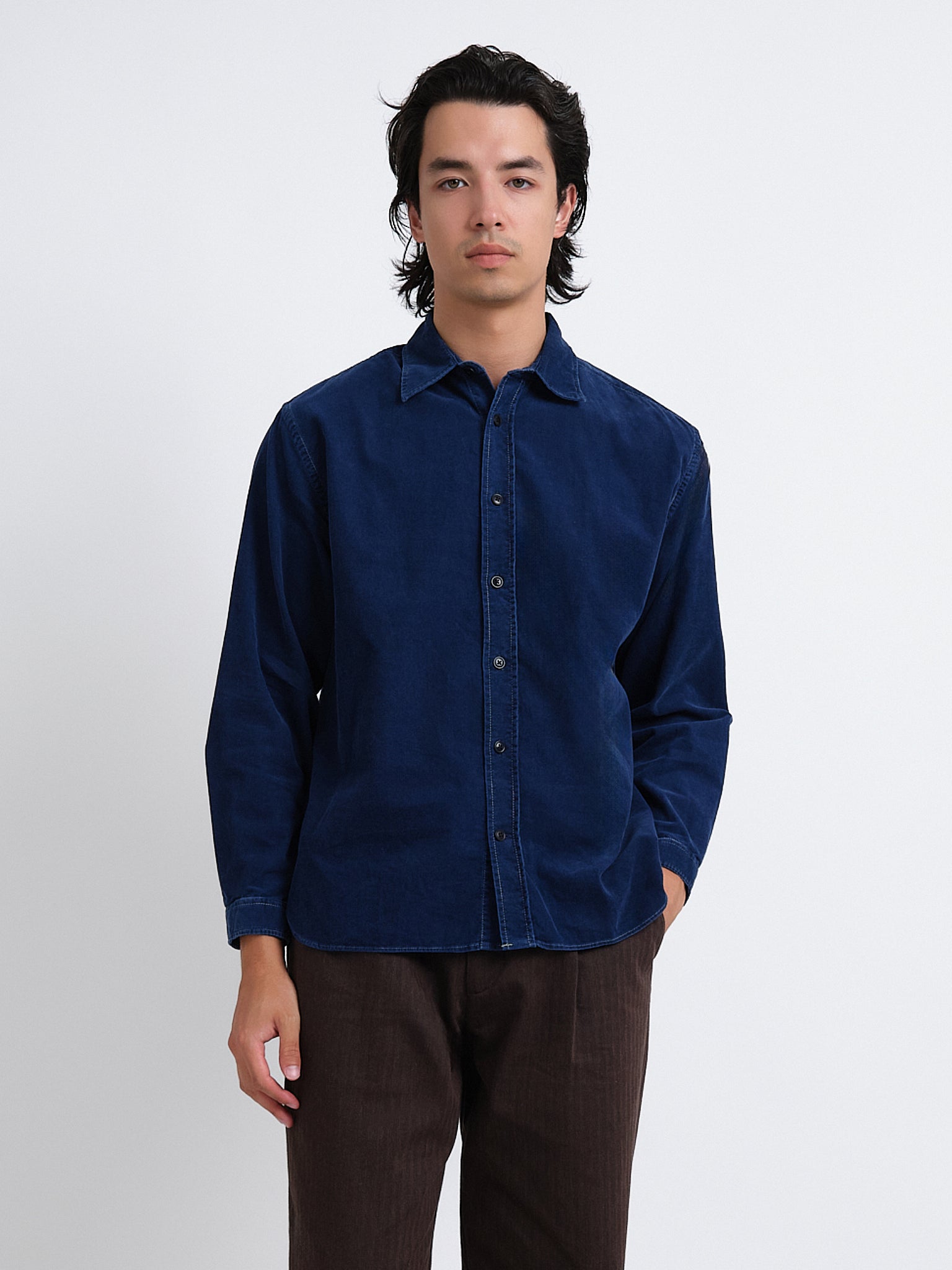 Atlanta Long Sleeve Shirt (Loose Fit) Newson Cord Indigo Blue Rinse