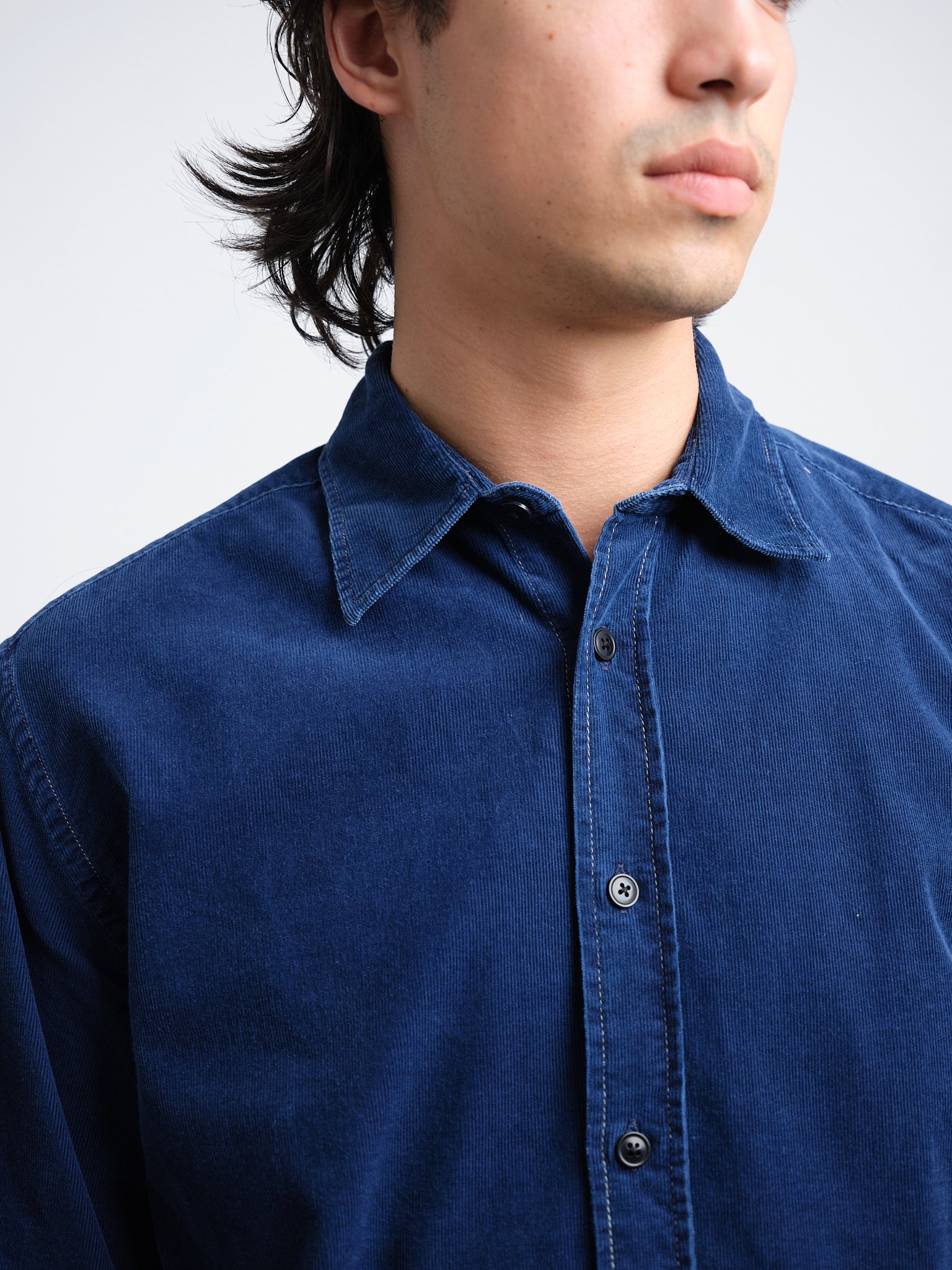 Atlanta Long Sleeve Shirt (Loose Fit) Newson Cord Indigo Blue Rinse