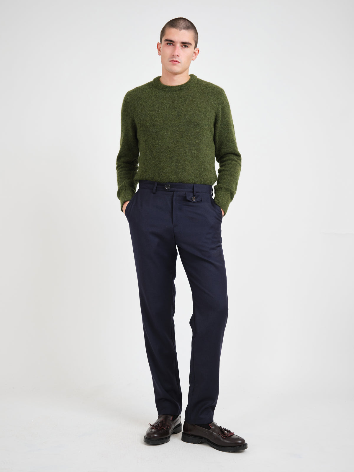 Fishtail Tapered Leg Trousers Jara Flannel Navy