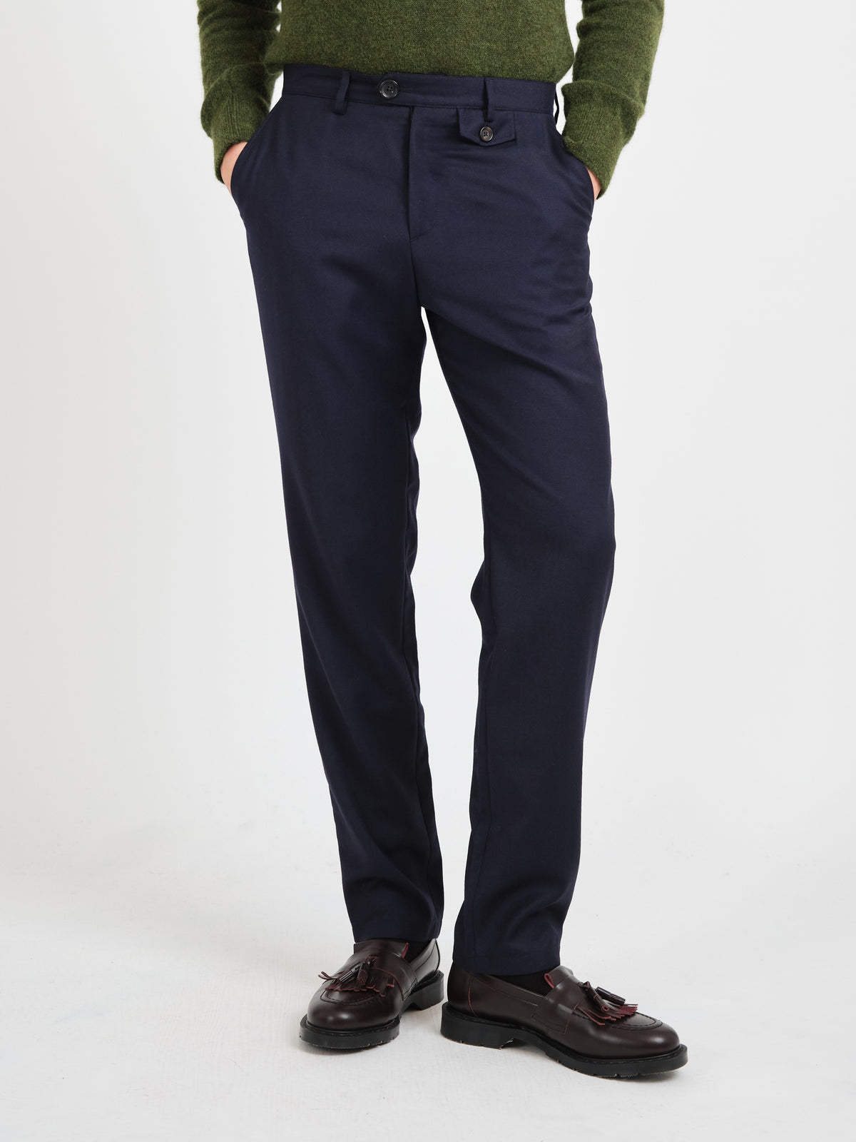 Fishtail Tapered Leg Trousers Jara Flannel Navy