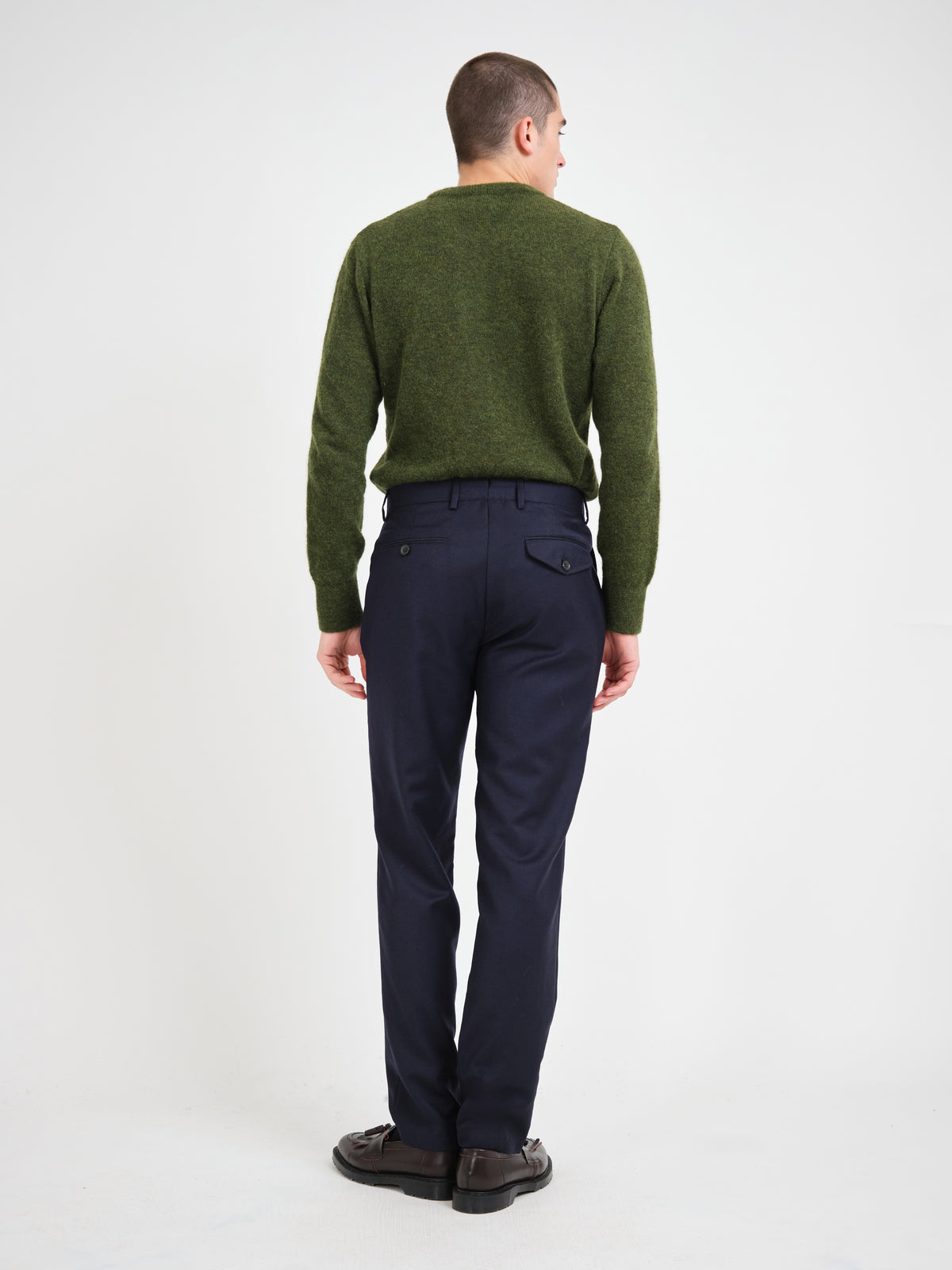 Fishtail Tapered Leg Trousers Jara Flannel Navy