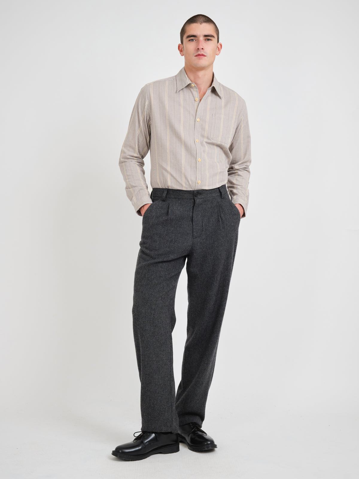Morton Pleated Trousers Herdman Twill Charcoal
