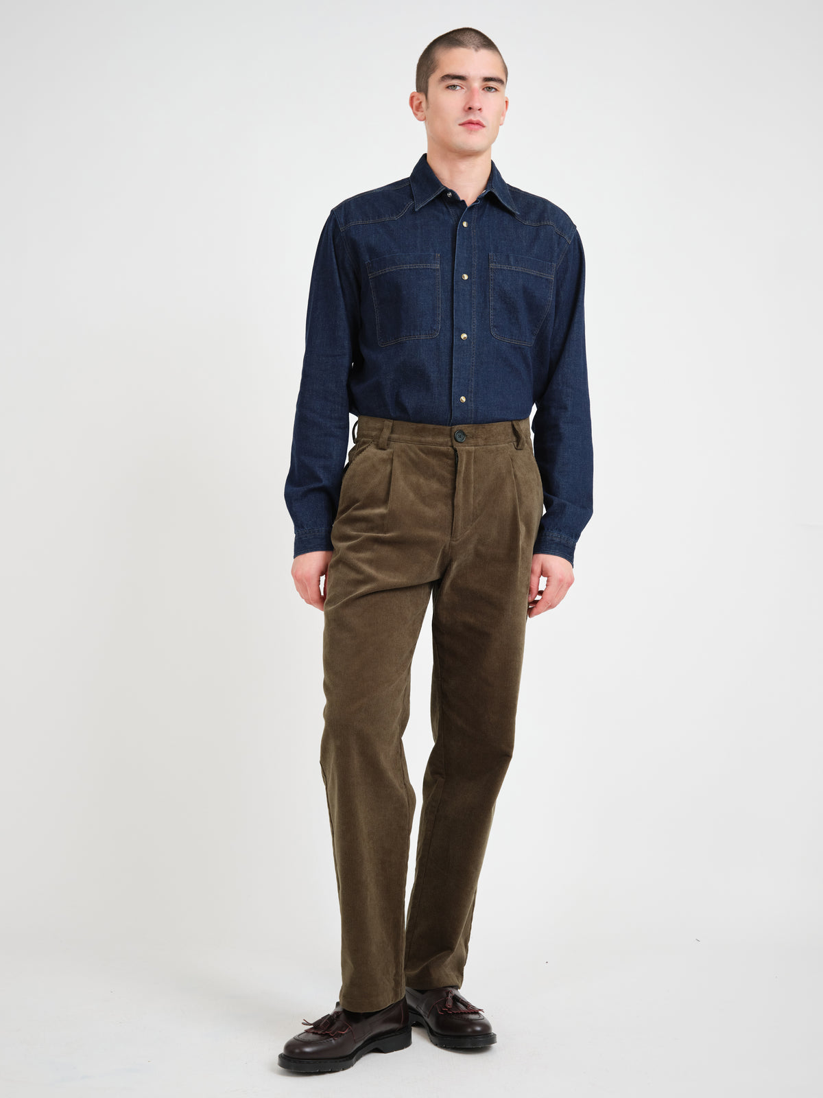Morton Pleated Trousers Ivers Corduroy Green