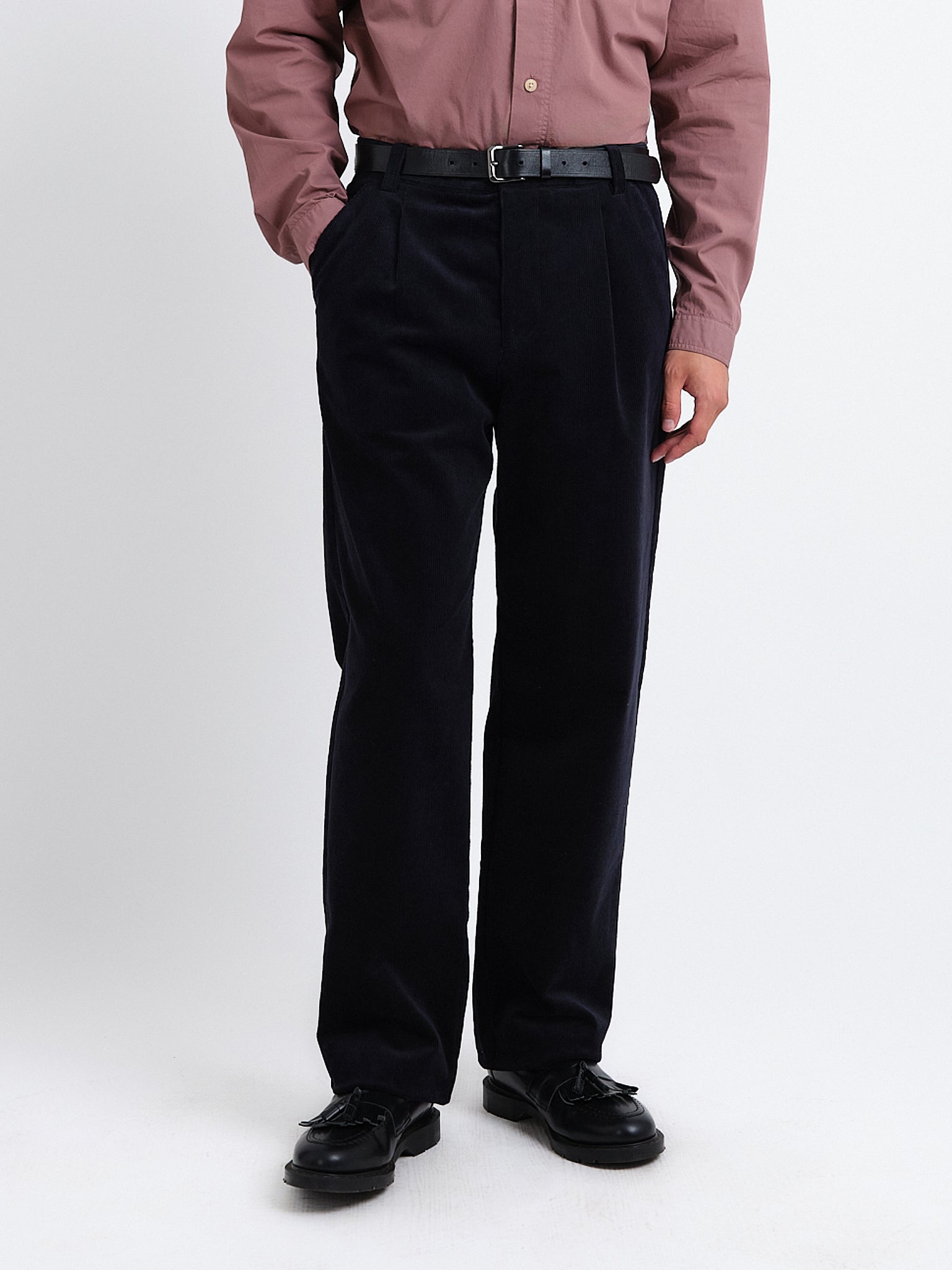 Morton Pleated Trousers Ivers Corduroy Navy
