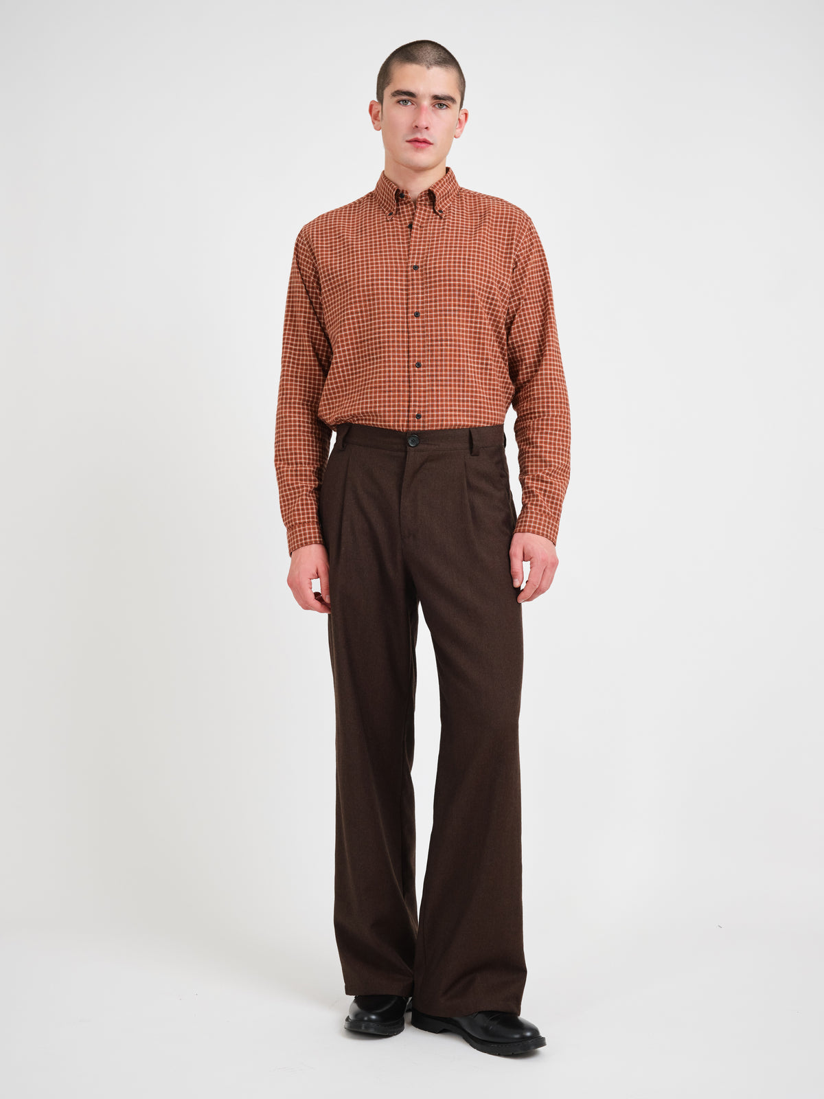 Orsman Wide Leg Pleated Trousers Jara Flannel Chestnut Brown