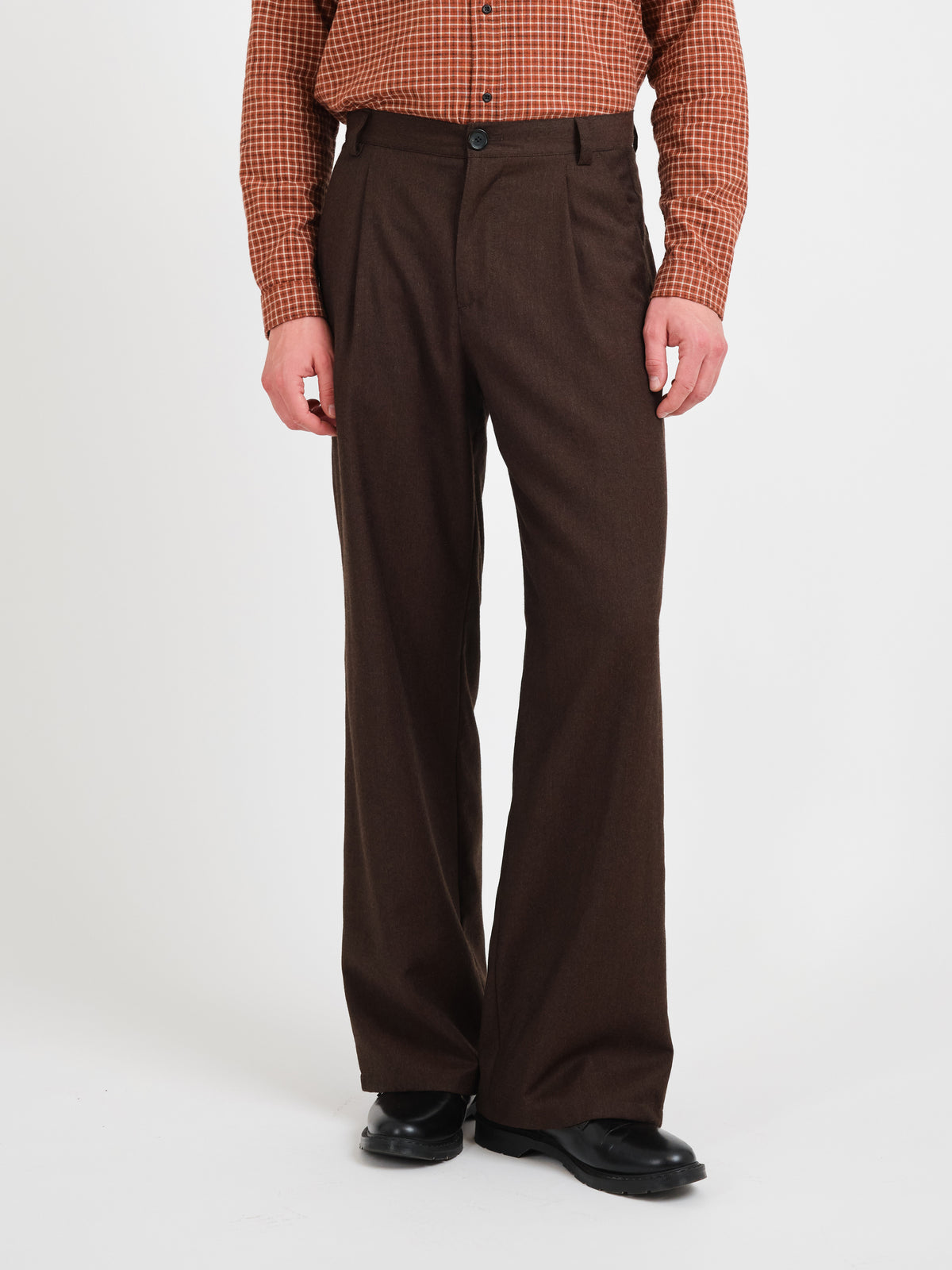 Orsman Wide Leg Pleated Trousers Jara Flannel Chestnut Brown