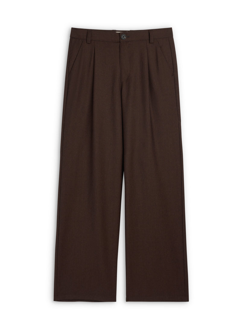Orsman Wide Leg Pleated Trousers Jara Flannel Chestnut Brown