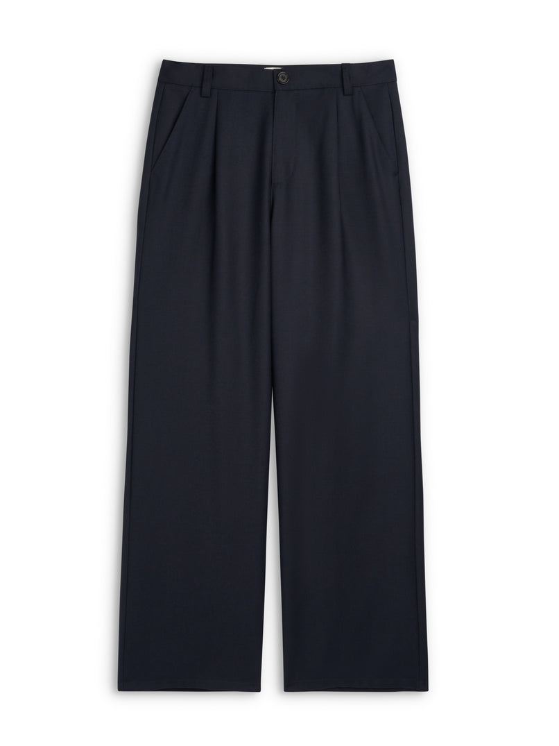 Orsman Wide Leg Pleated Trousers Jara Flannel Navy