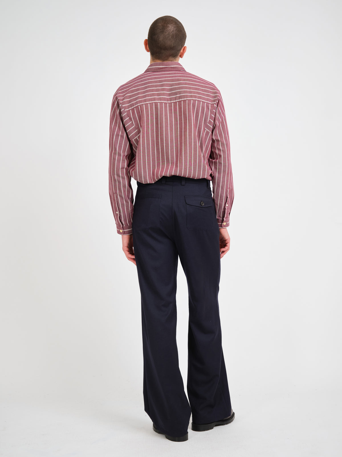 Orsman Wide Leg Pleated Trousers Jara Flannel Navy