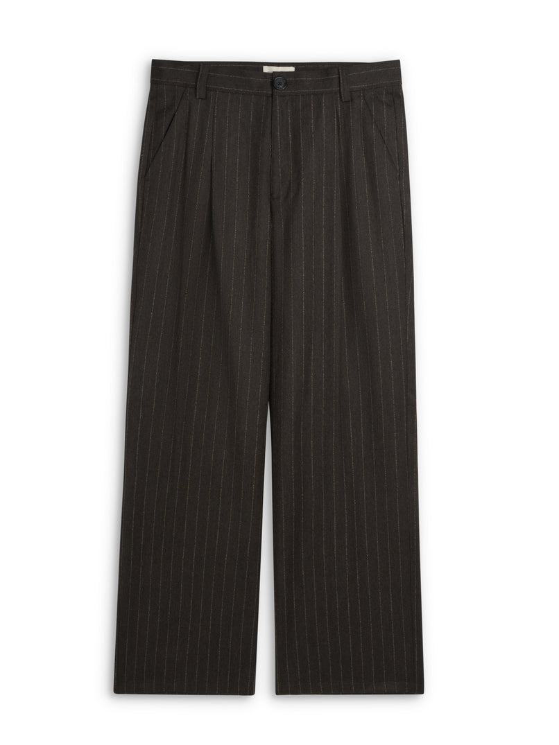 Orsman Wide Leg Pleated Trousers Lowe Brown Stripe
