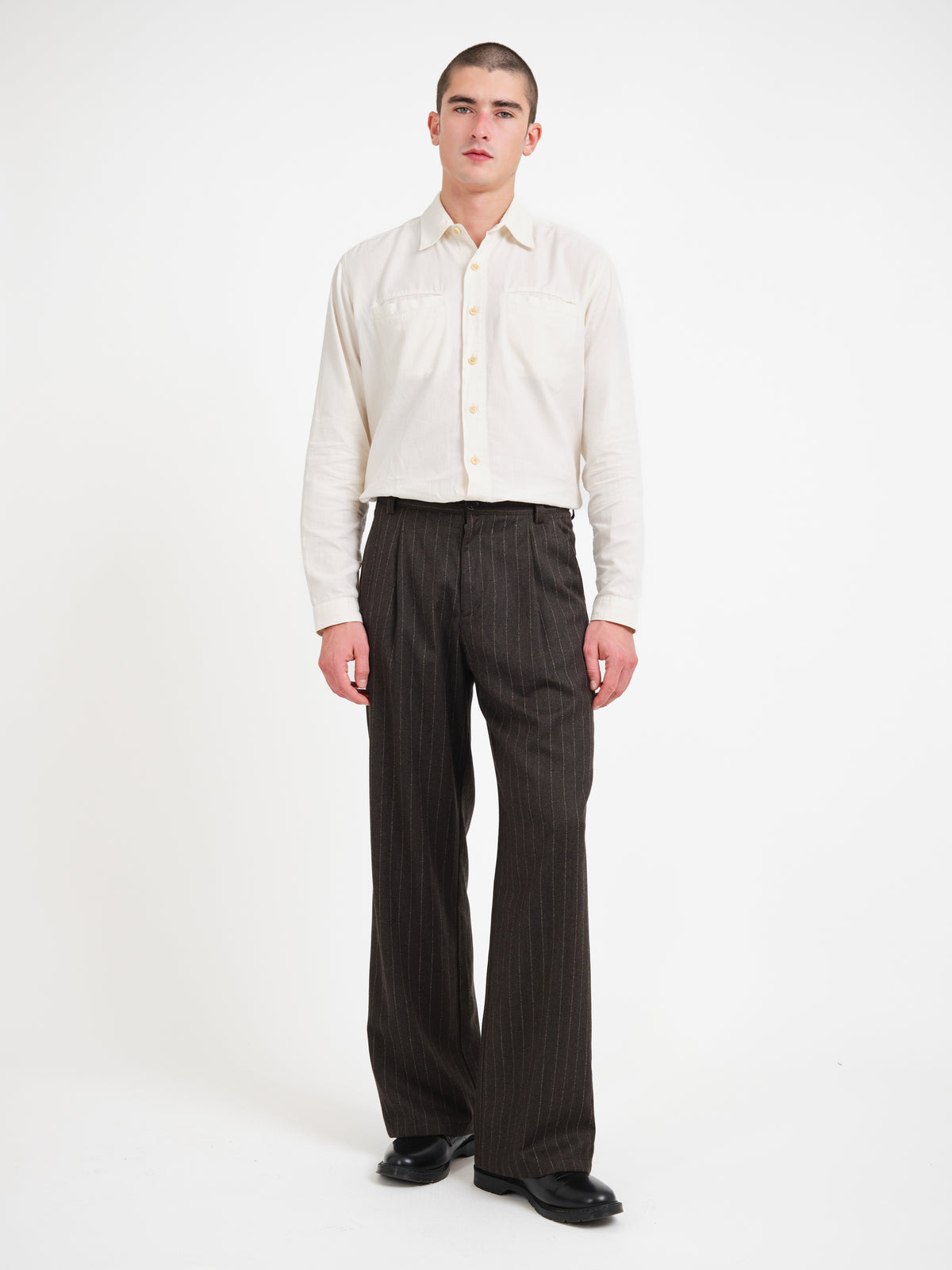 Orsman Wide Leg Pleated Trousers Lowe Brown Stripe