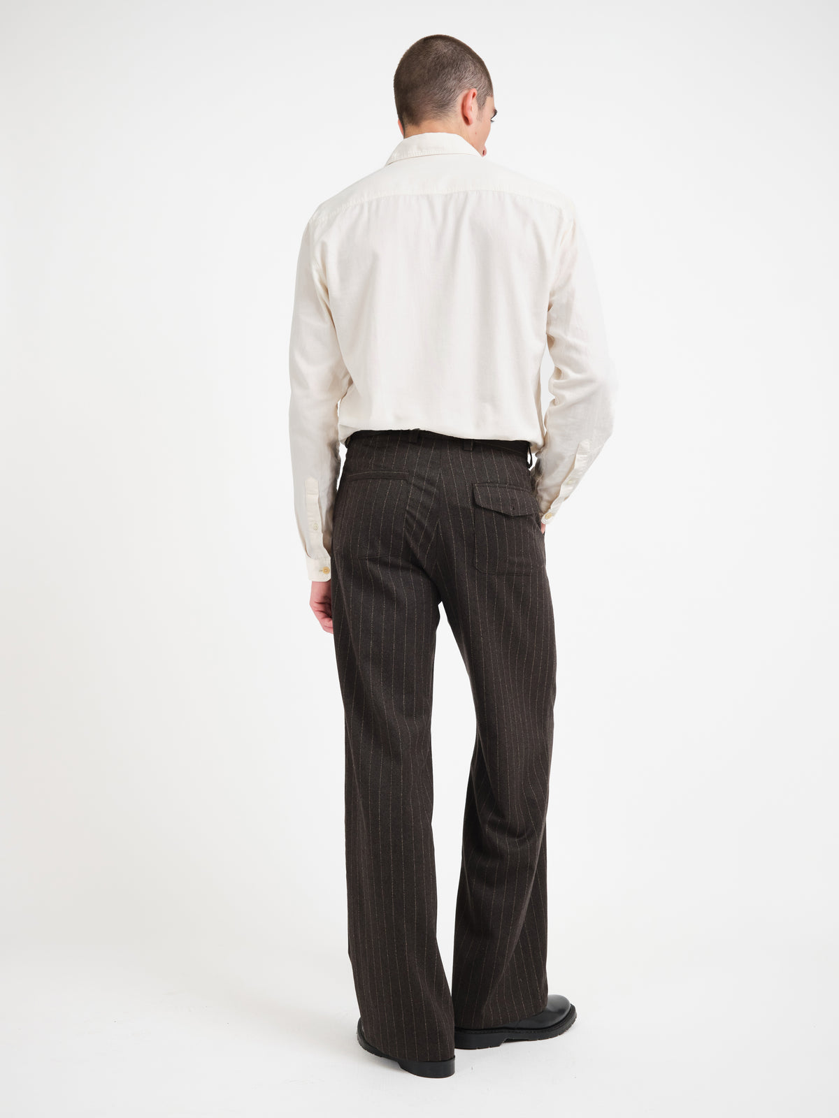 Orsman Wide Leg Pleated Trousers Lowe Brown Stripe