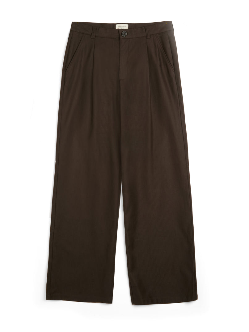 Oliver Spencer Eastman brown wide-leg pleated trousers front view