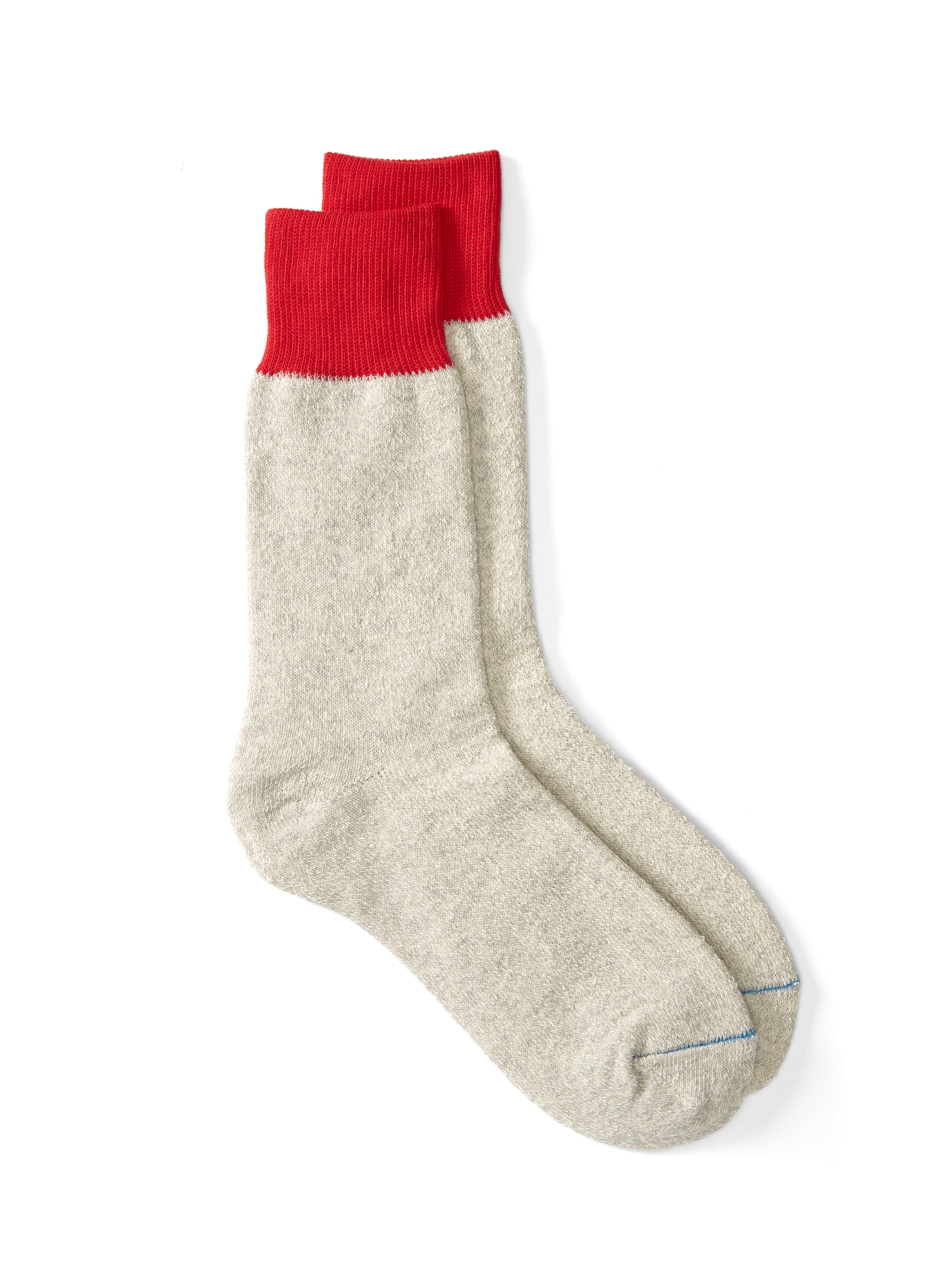 Ro To To Double Face Crew Socks Silk &amp; Cotton Grey/Red