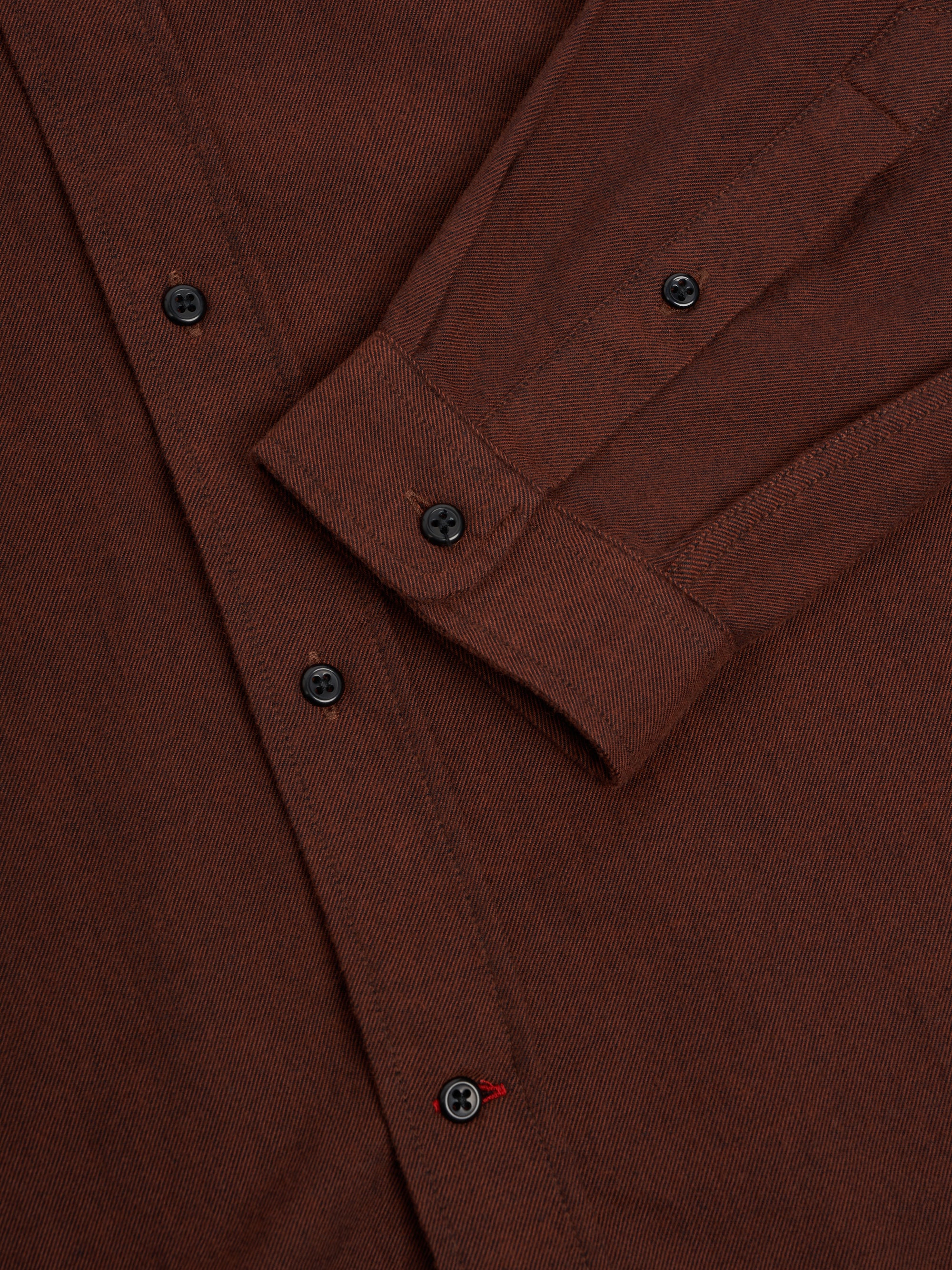 Close up cuff shot of Oliver Spencer Men&#39;s Rust Red Cotton Button-Down Shirt