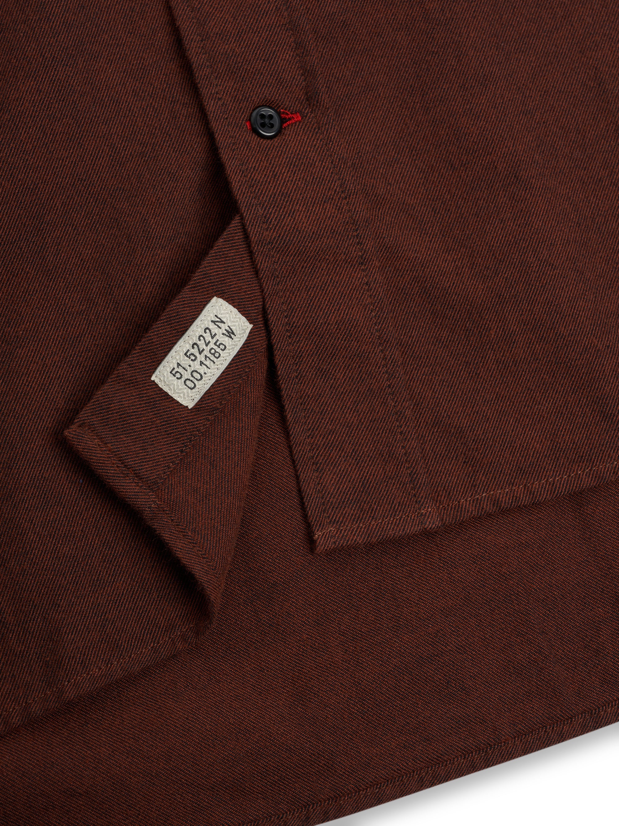 Detailed shot of Oliver Spencer Men&#39;s Rust Red Cotton Button-Down Shirt