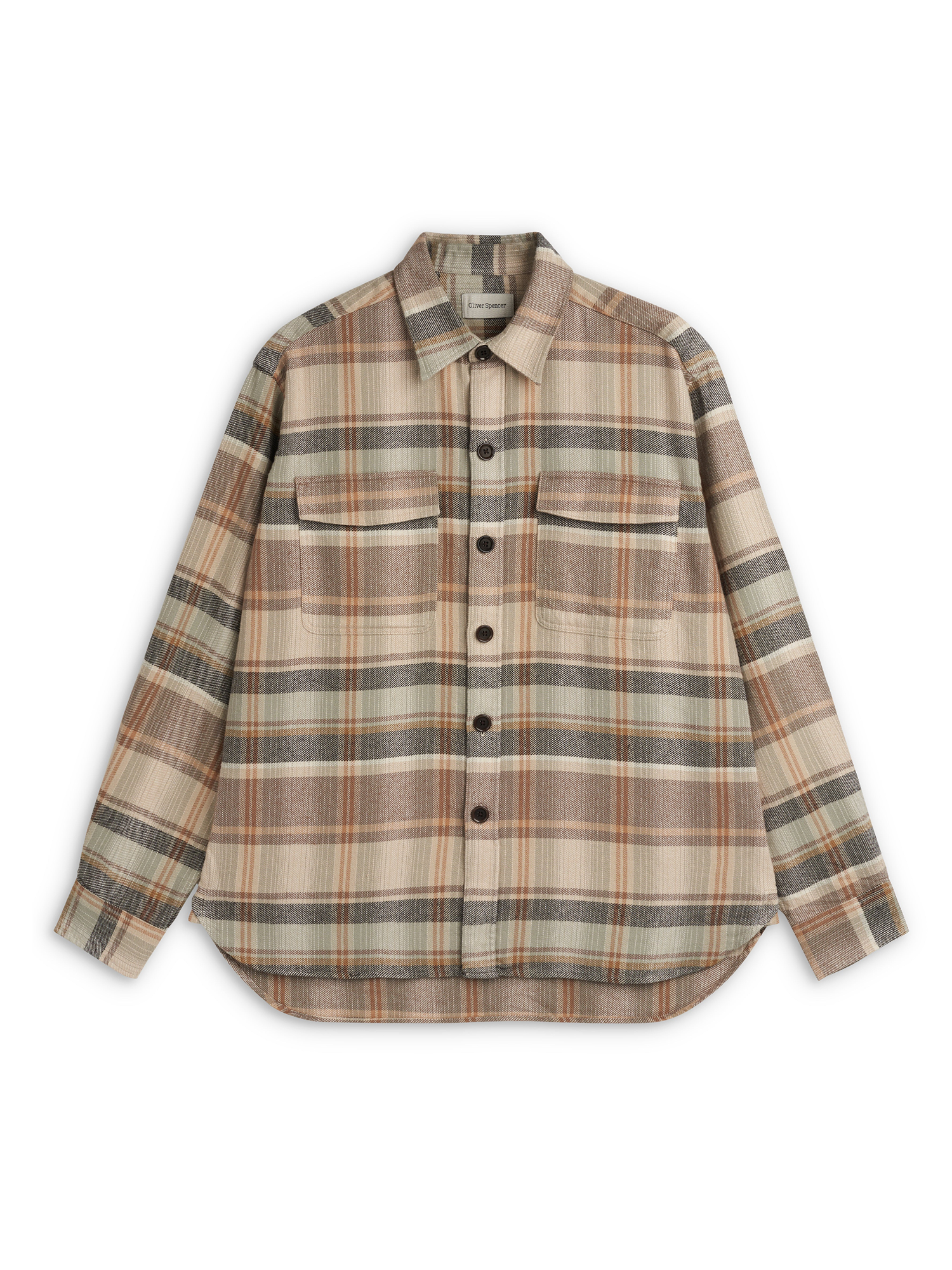 Oliver Spencer Men's Beige Brushed Cotton Check Overshirt Flat Shot